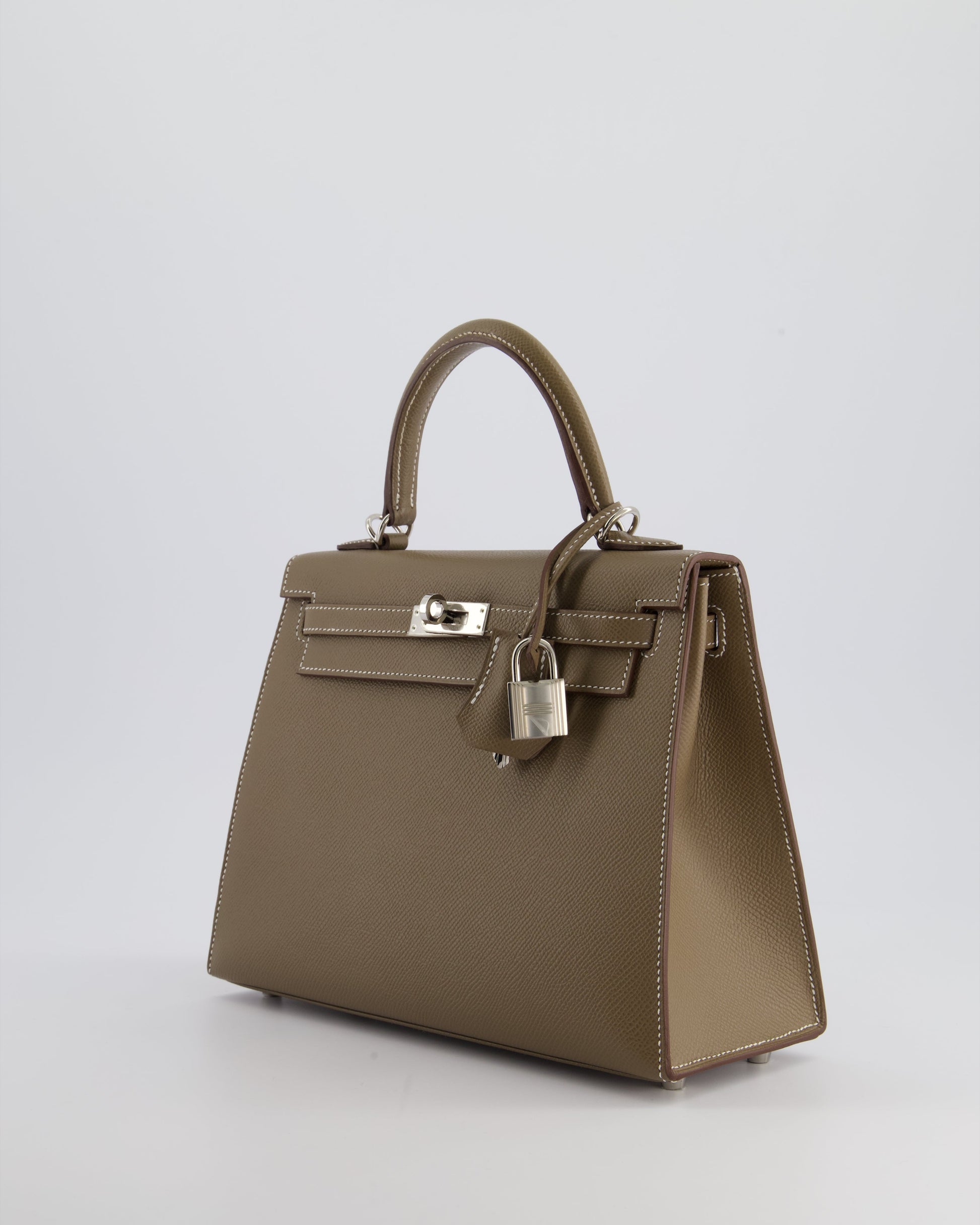 Hermes Kelly Sellier 25cm Bag in Etoupe Epsom Leather with Palladium Hardware