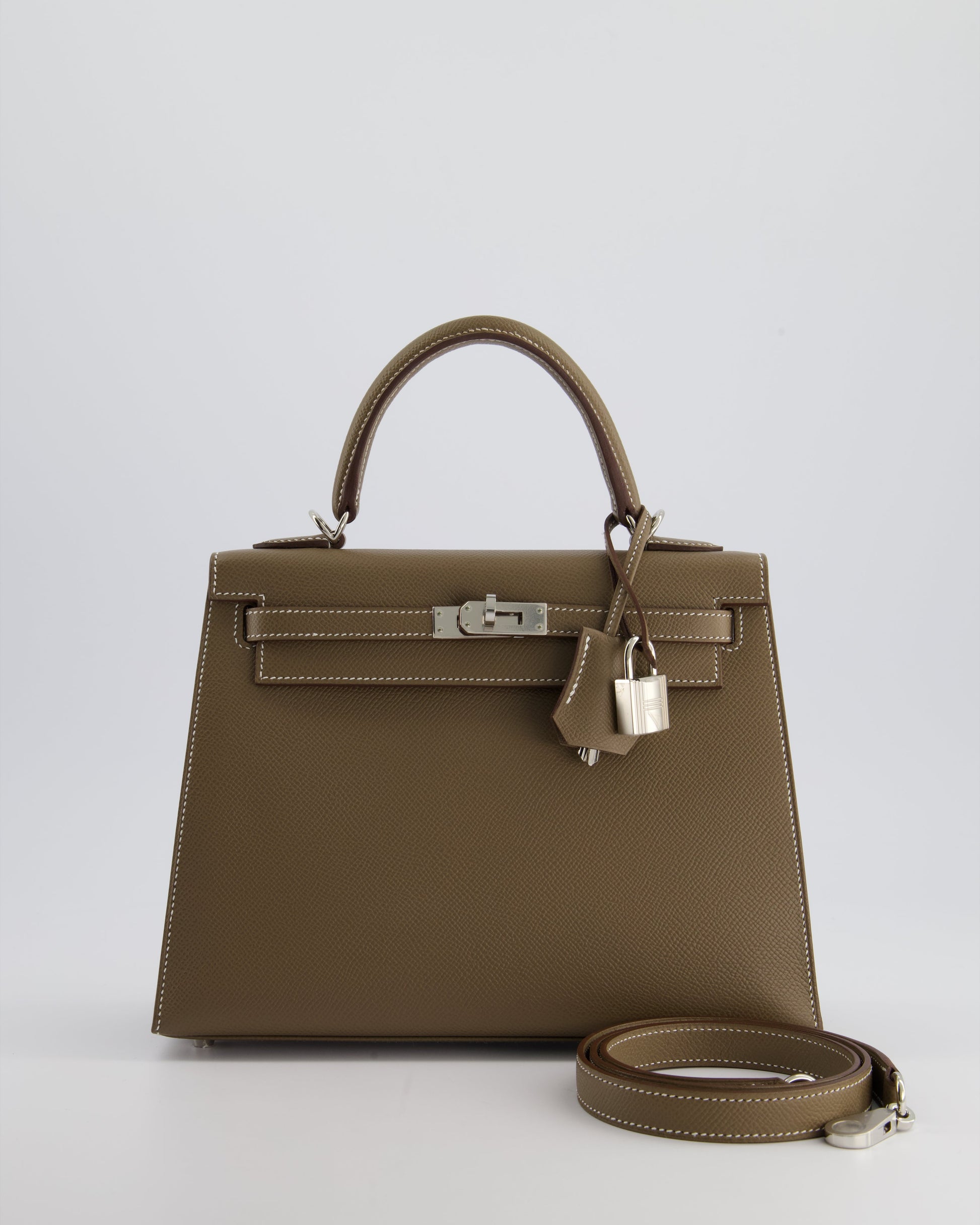 Hermes Kelly Sellier 25cm Bag in Etoupe Epsom Leather with Palladium Hardware