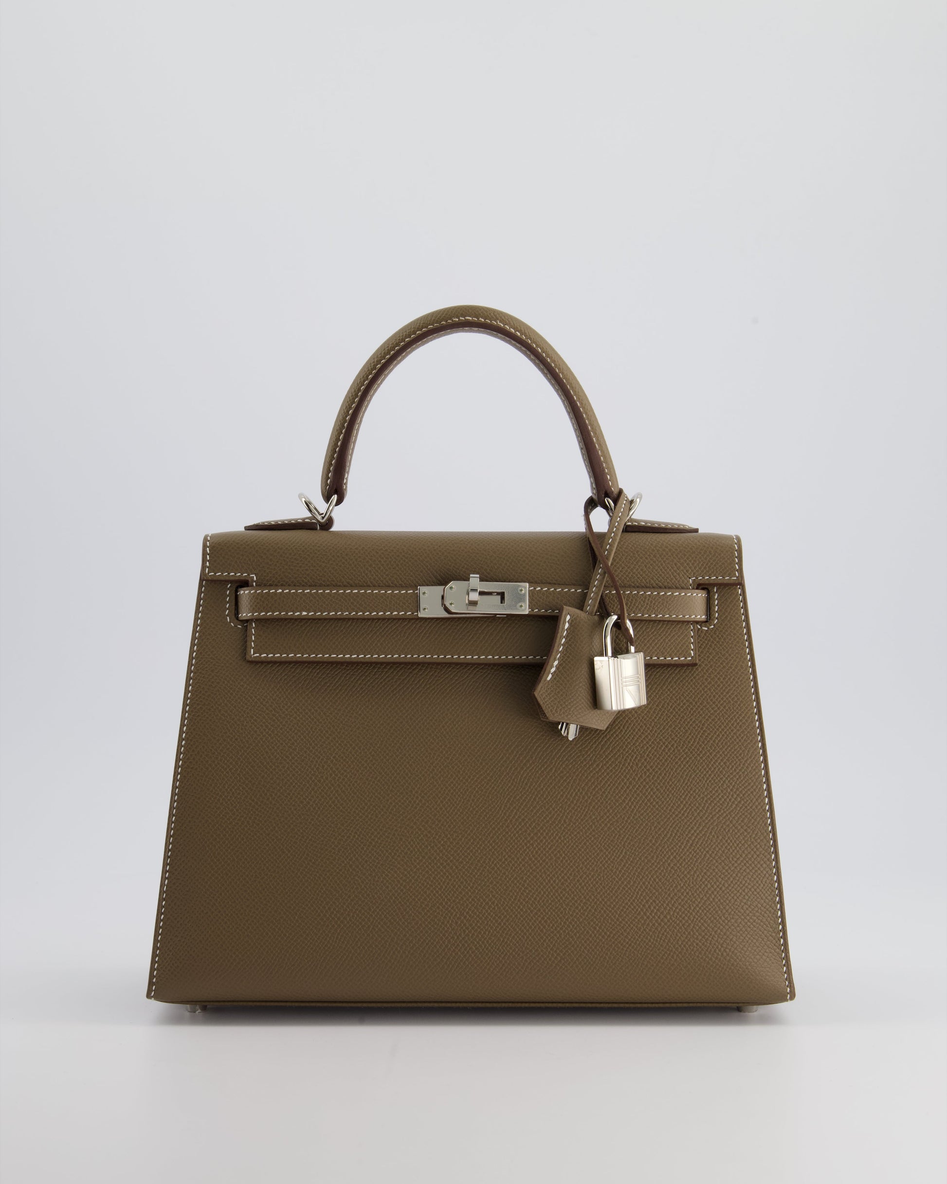 Hermes Kelly Sellier 25cm Bag in Etoupe Epsom Leather with Palladium Hardware