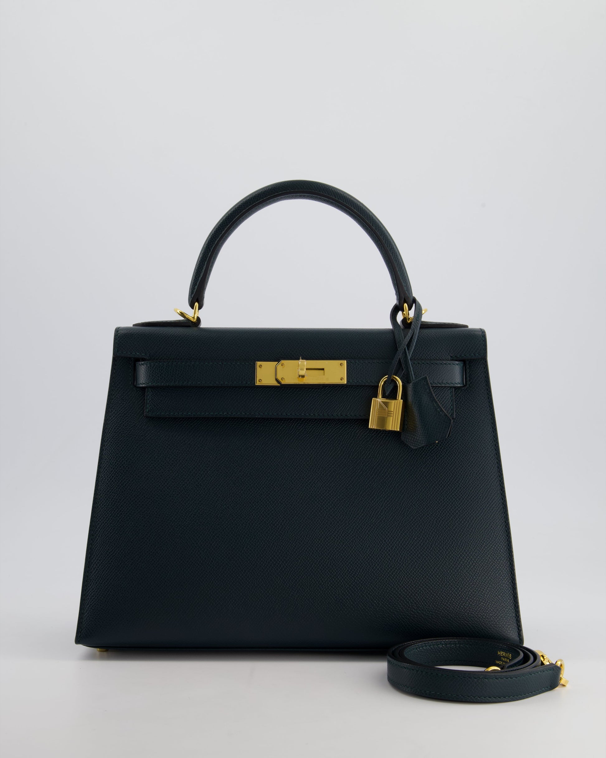Hermes Kelly 28cm Bag in Vert Cypress Epsom Leather with Gold Hardware