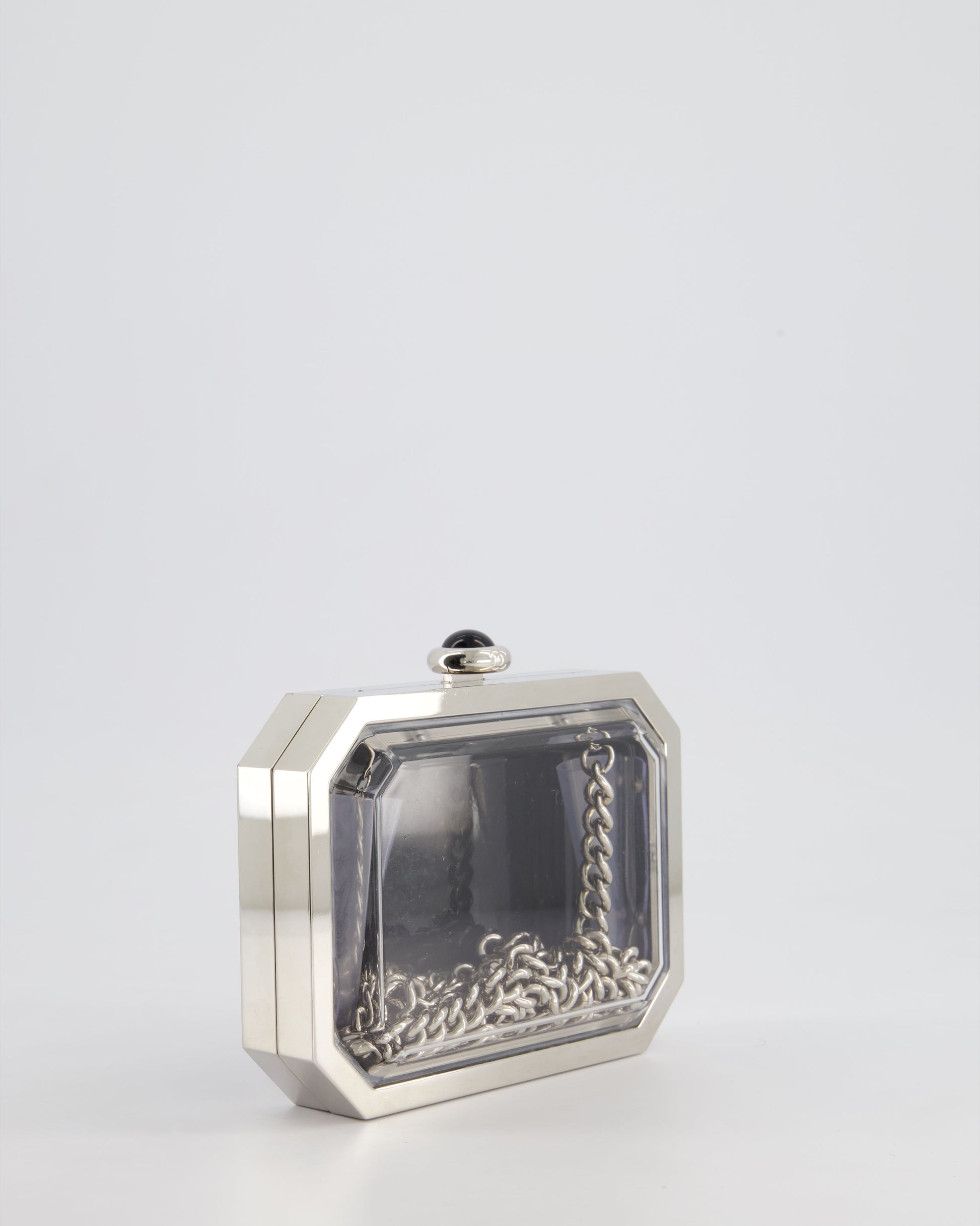 *Chanel Silver, Black Minaudiere Plexiglass Clutch Bag