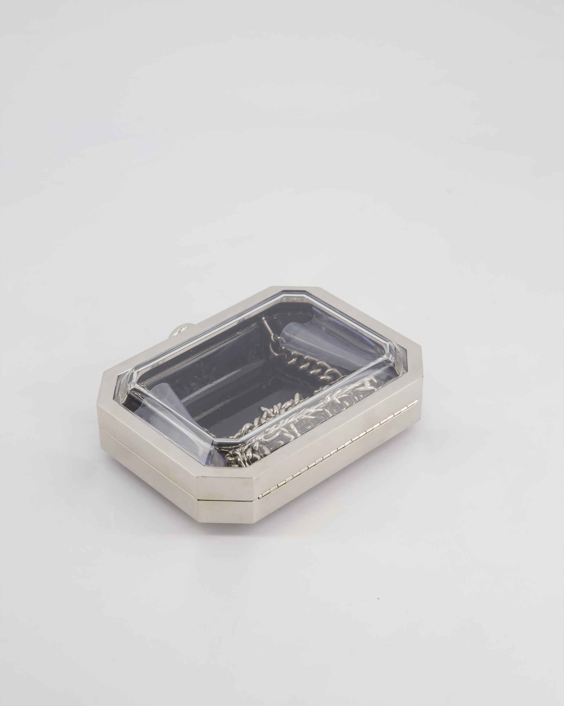 *Chanel Silver, Black Minaudiere Plexiglass Clutch Bag