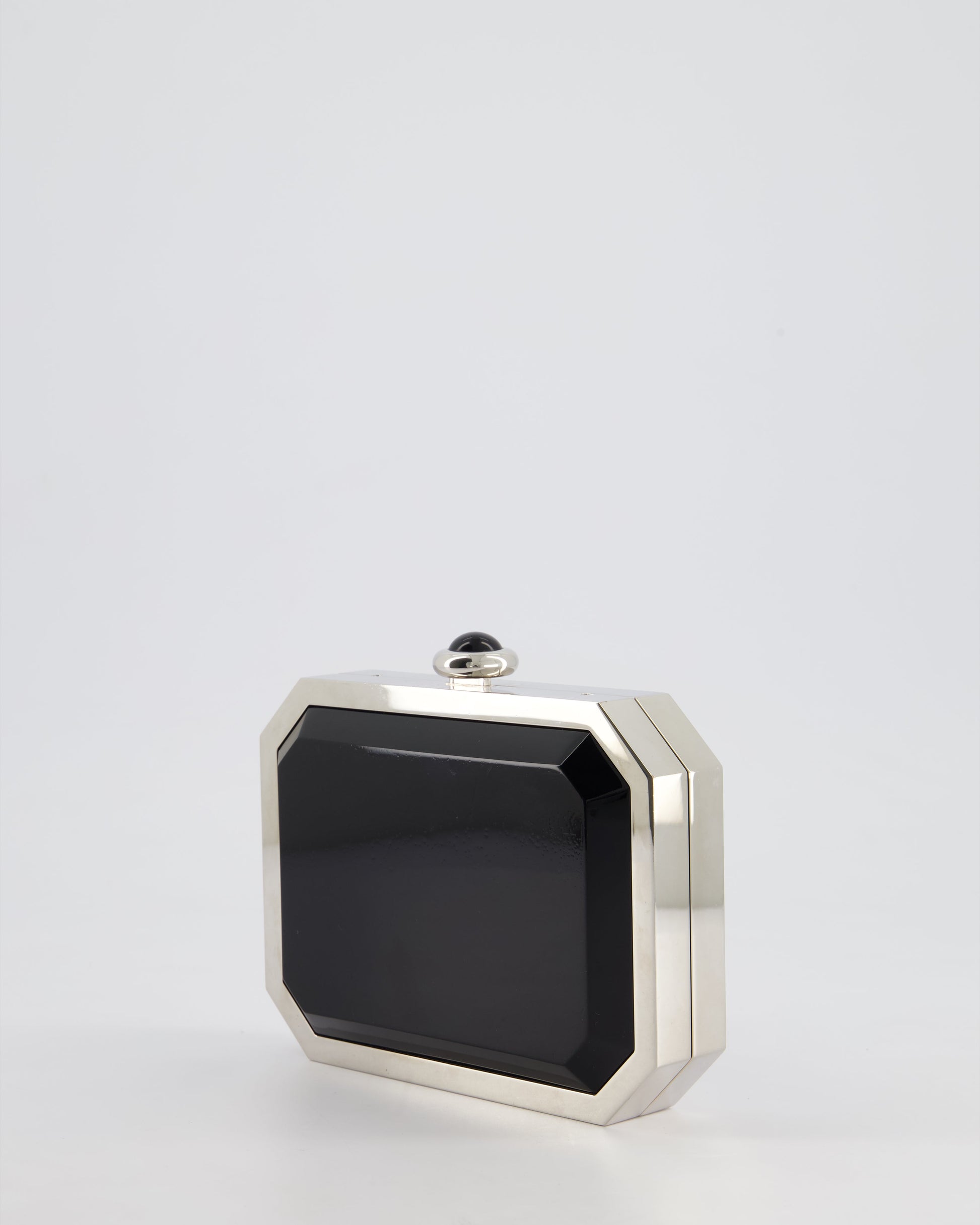 *Chanel Silver, Black Minaudiere Plexiglass Clutch Bag
