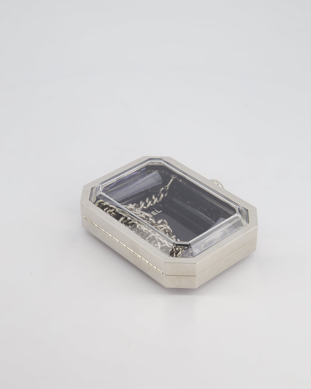 *Chanel Silver, Black Minaudiere Plexiglass Clutch Bag