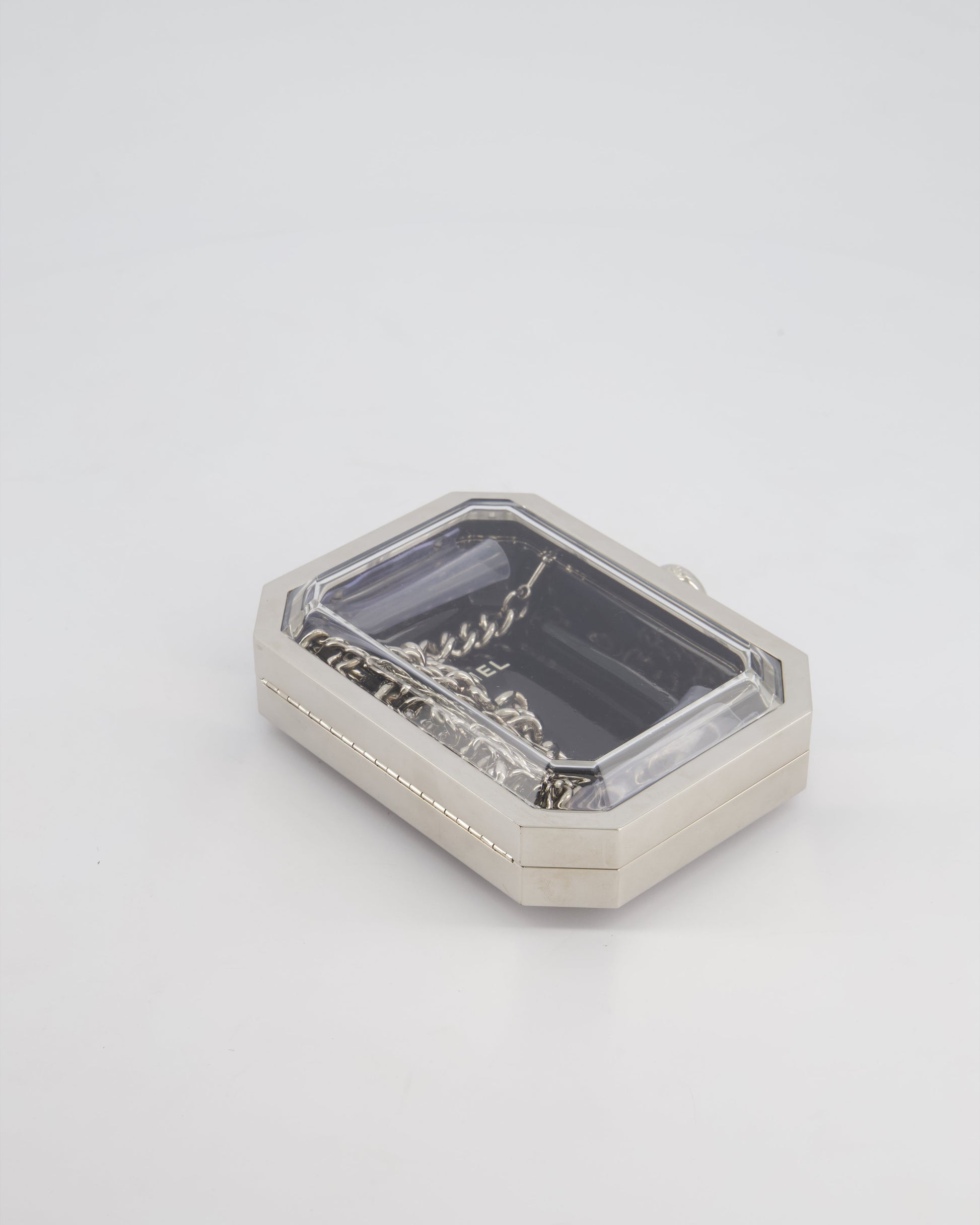 *Chanel Silver, Black Minaudiere Plexiglass Clutch Bag