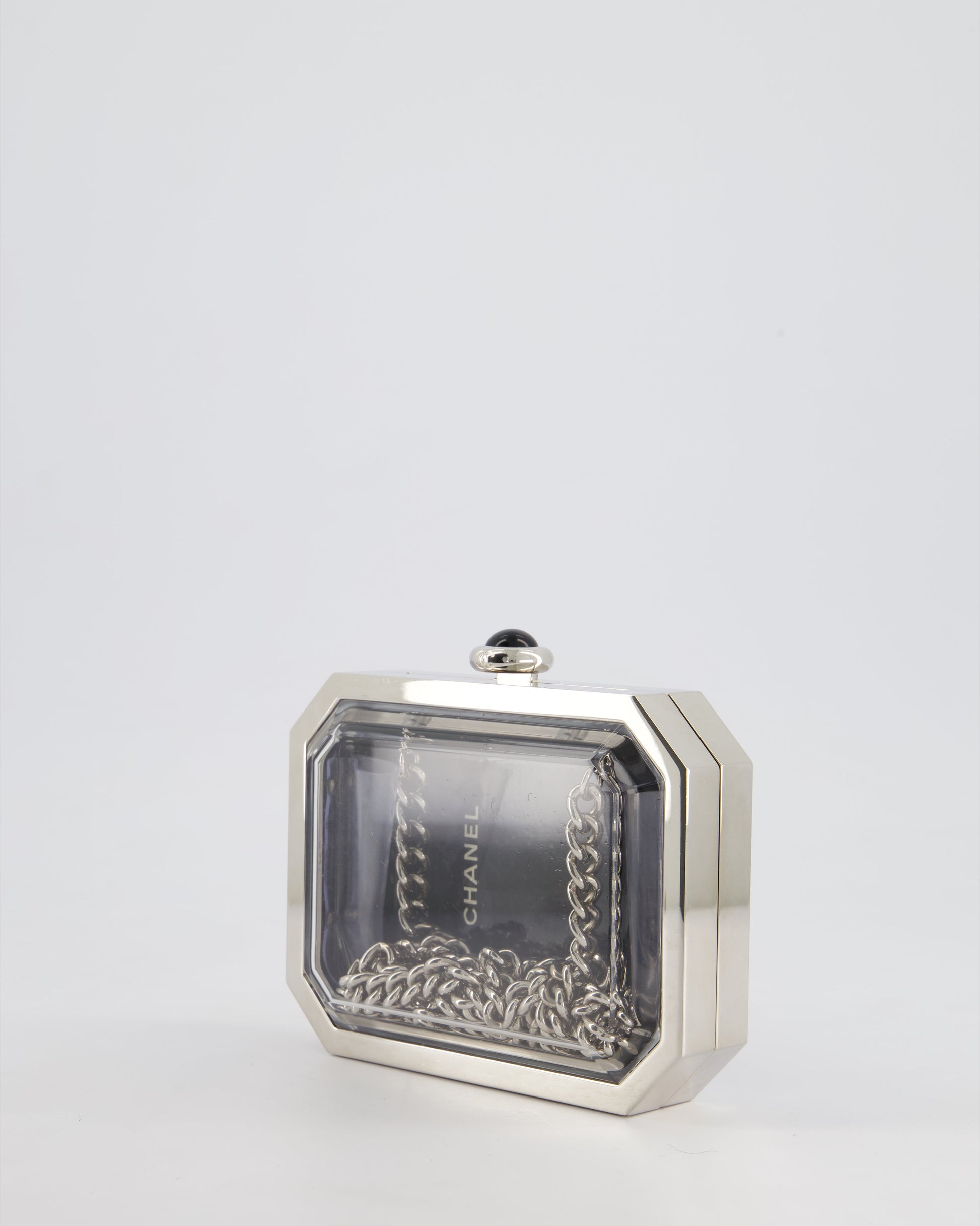 *Chanel Silver, Black Minaudiere Plexiglass Clutch Bag
