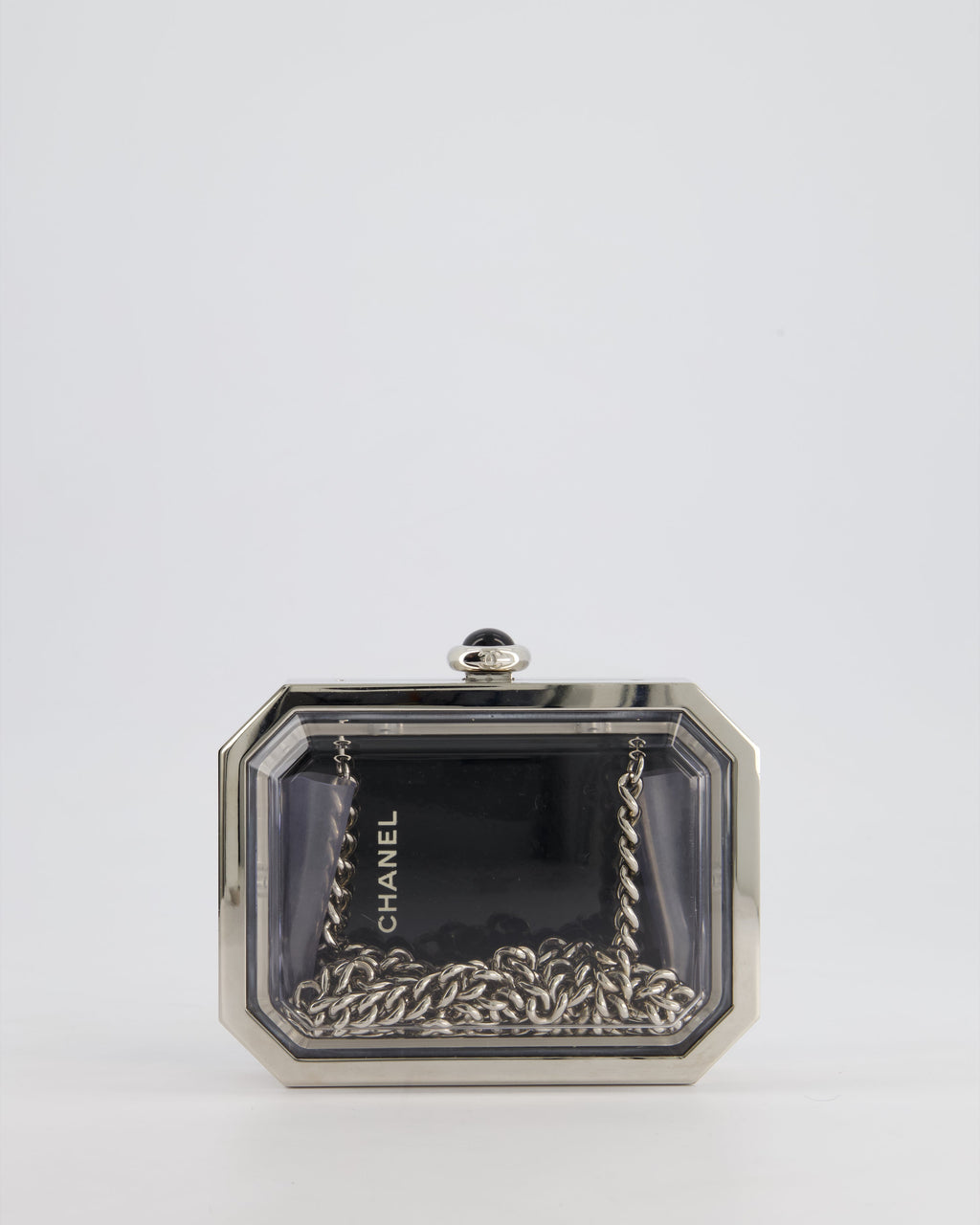 *Chanel Silver, Black Minaudiere Plexiglass Clutch Bag