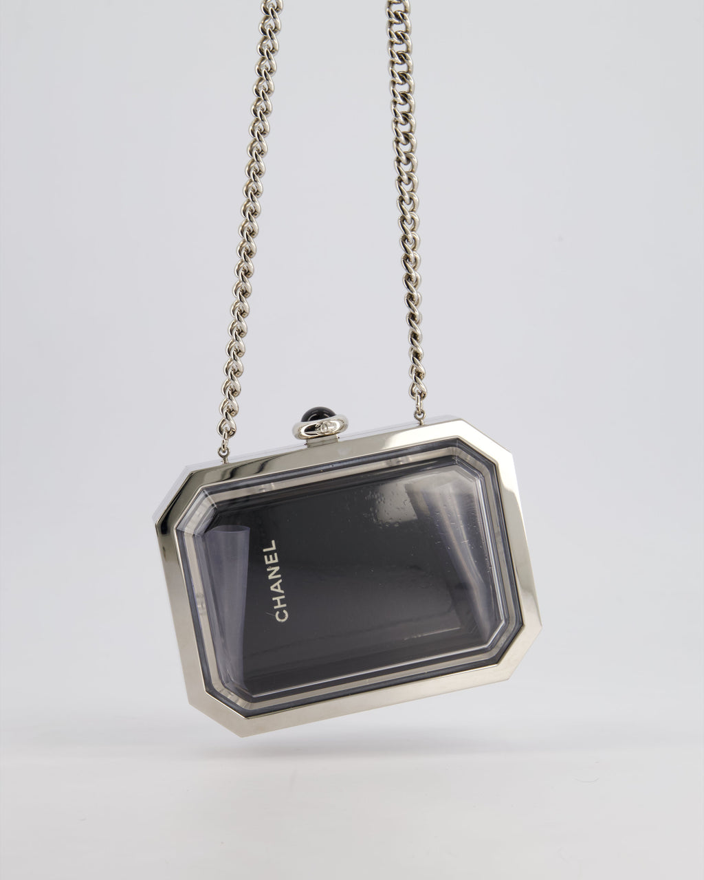 *Chanel Silver, Black Minaudiere Plexiglass Clutch Bag