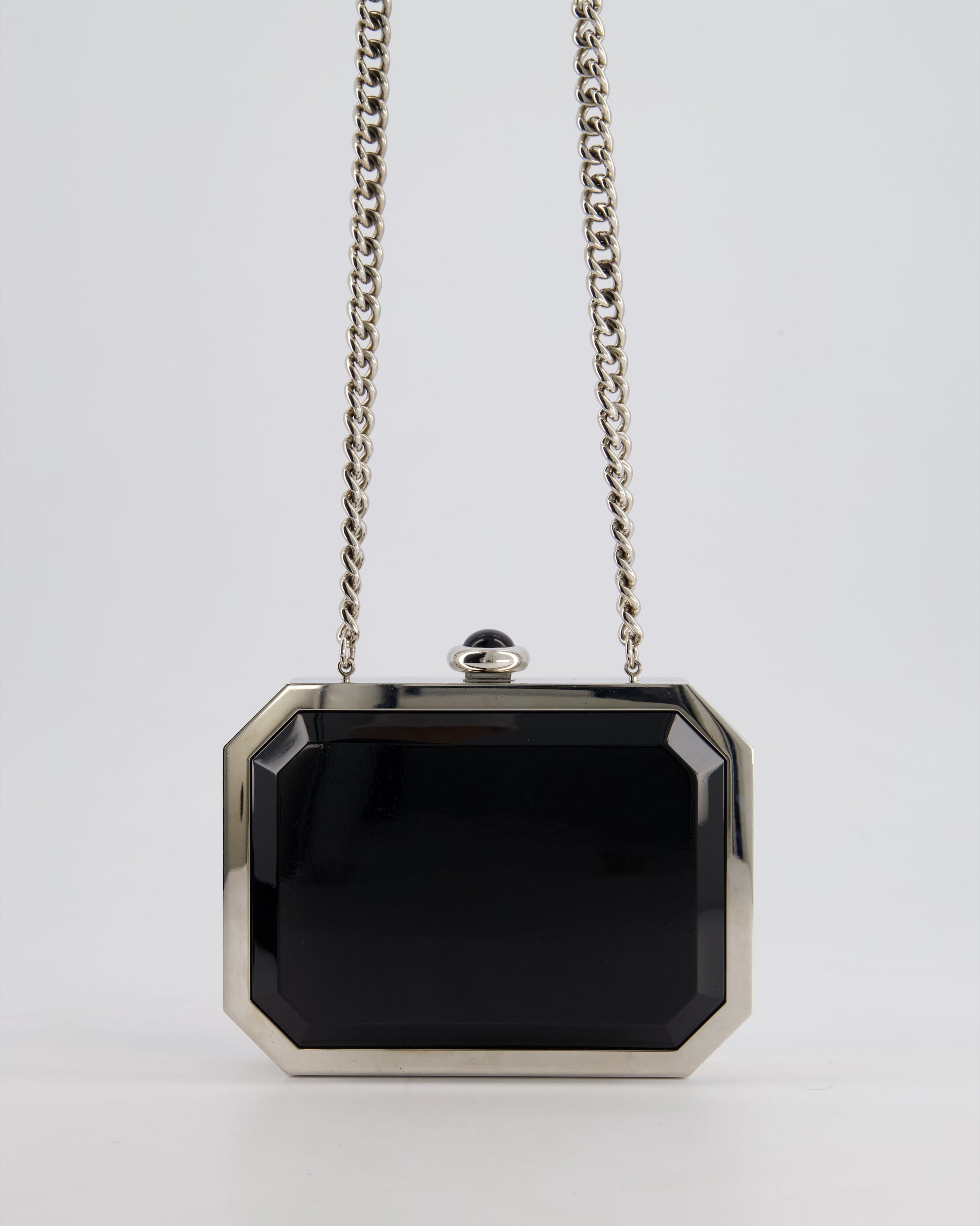 *Chanel Silver, Black Minaudiere Plexiglass Clutch Bag
