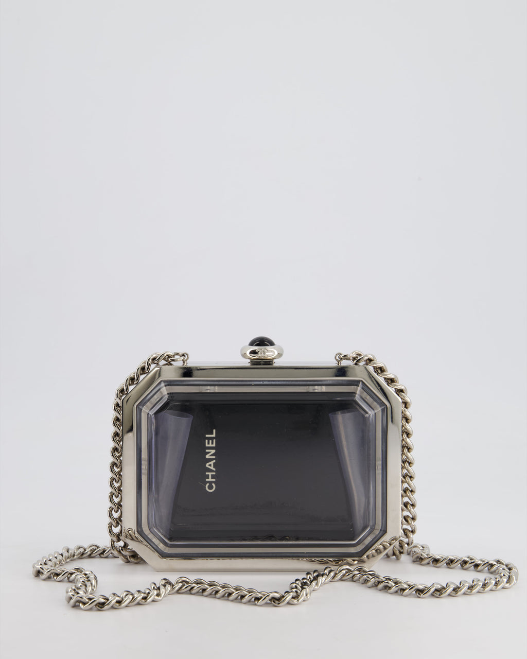 *Chanel Silver, Black Minaudiere Plexiglass Clutch Bag