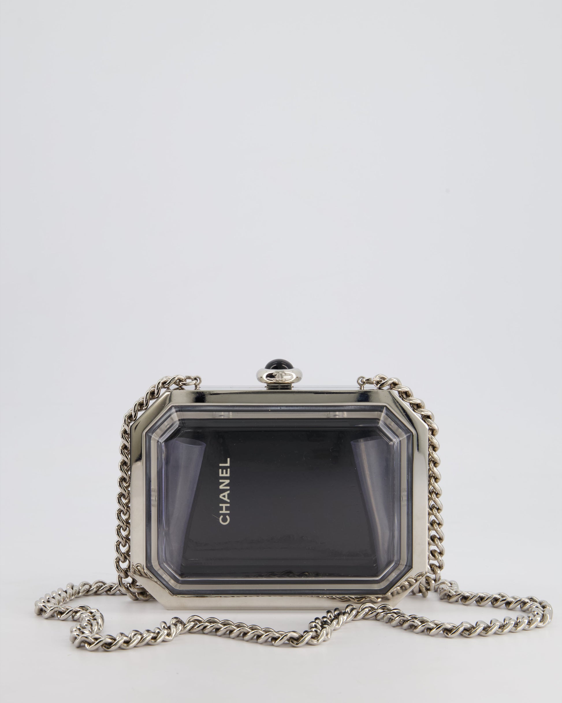 *Chanel Silver, Black Minaudiere Plexiglass Clutch Bag