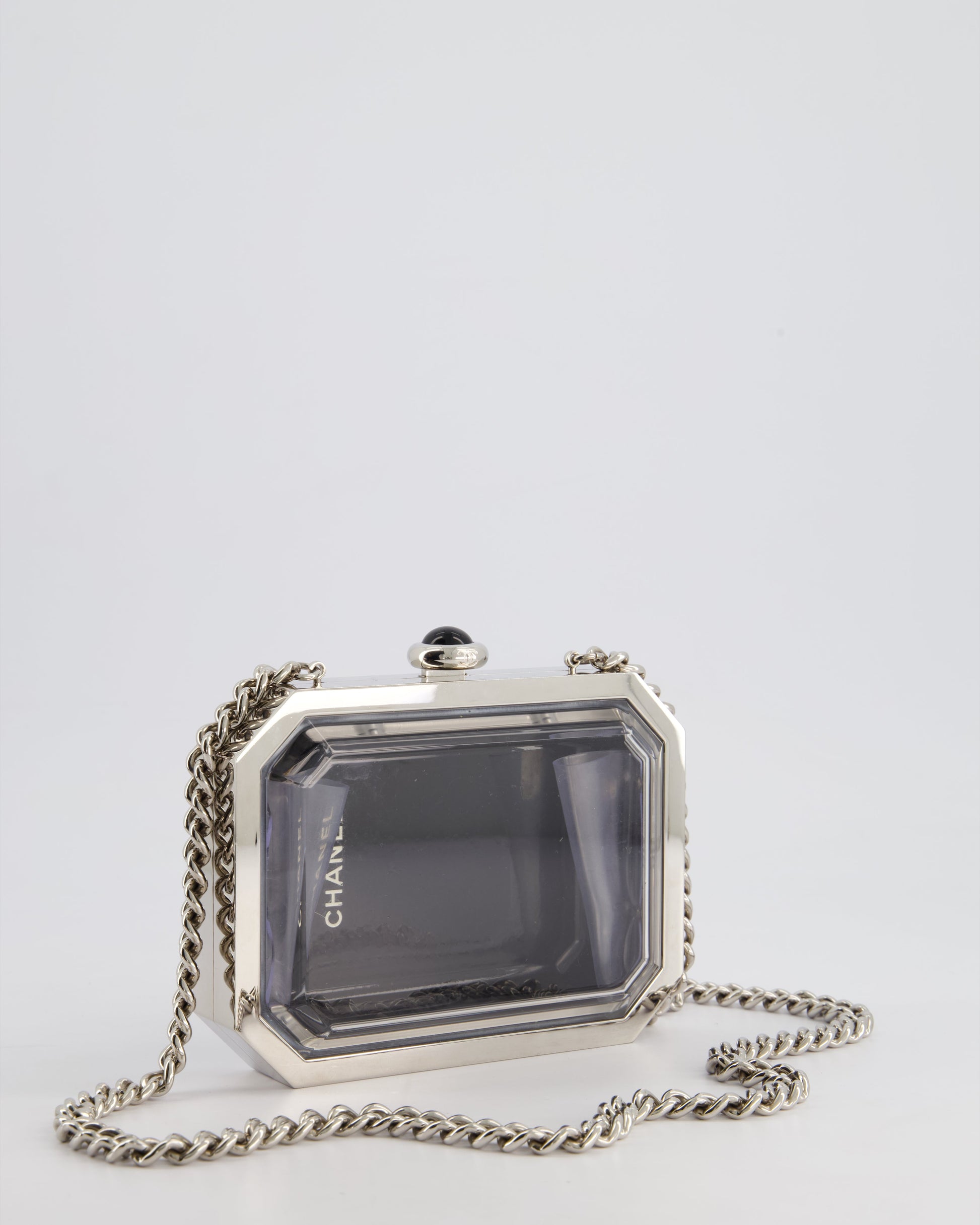 *Chanel Silver, Black Minaudiere Plexiglass Clutch Bag