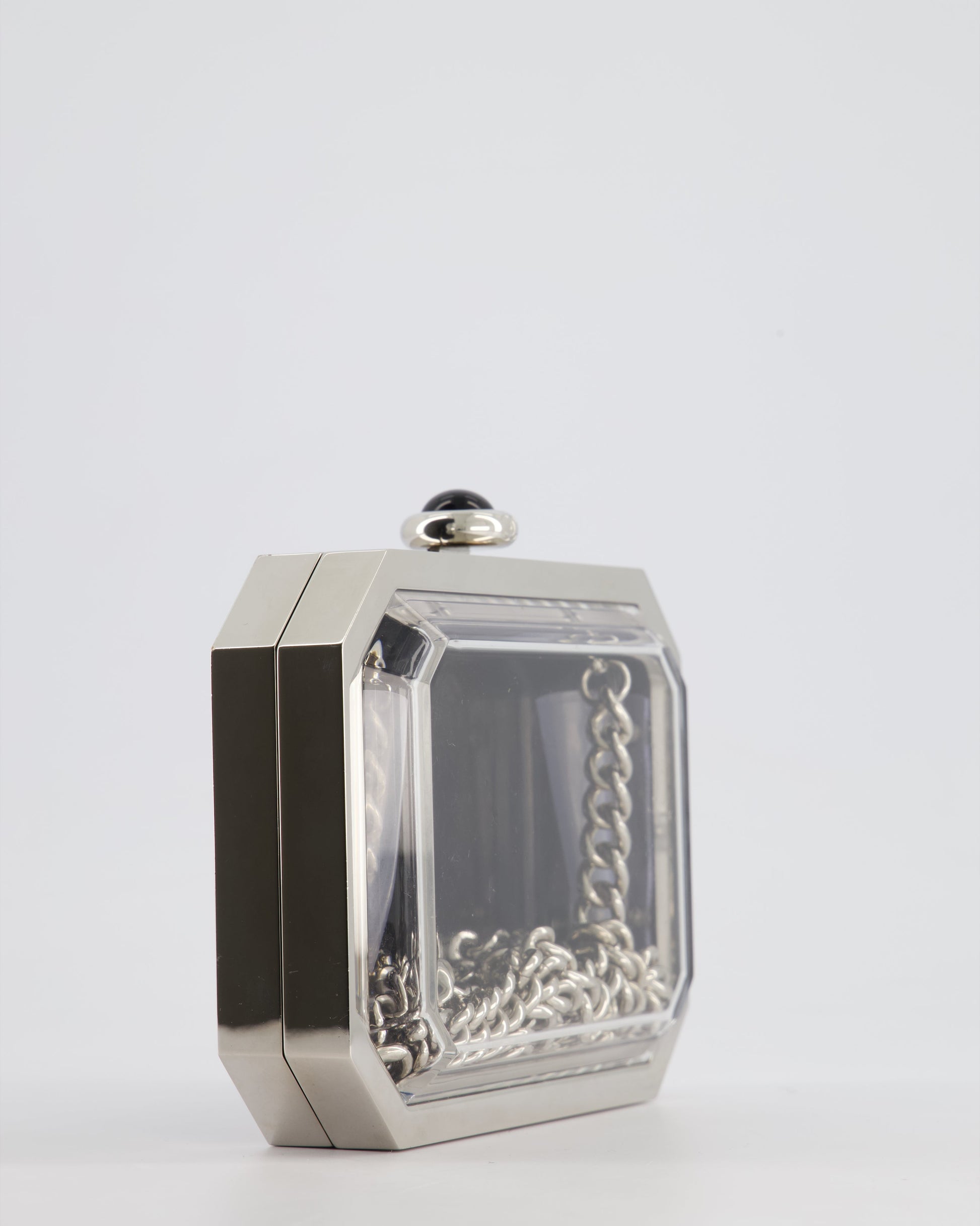 *Chanel Silver, Black Minaudiere Plexiglass Clutch Bag
