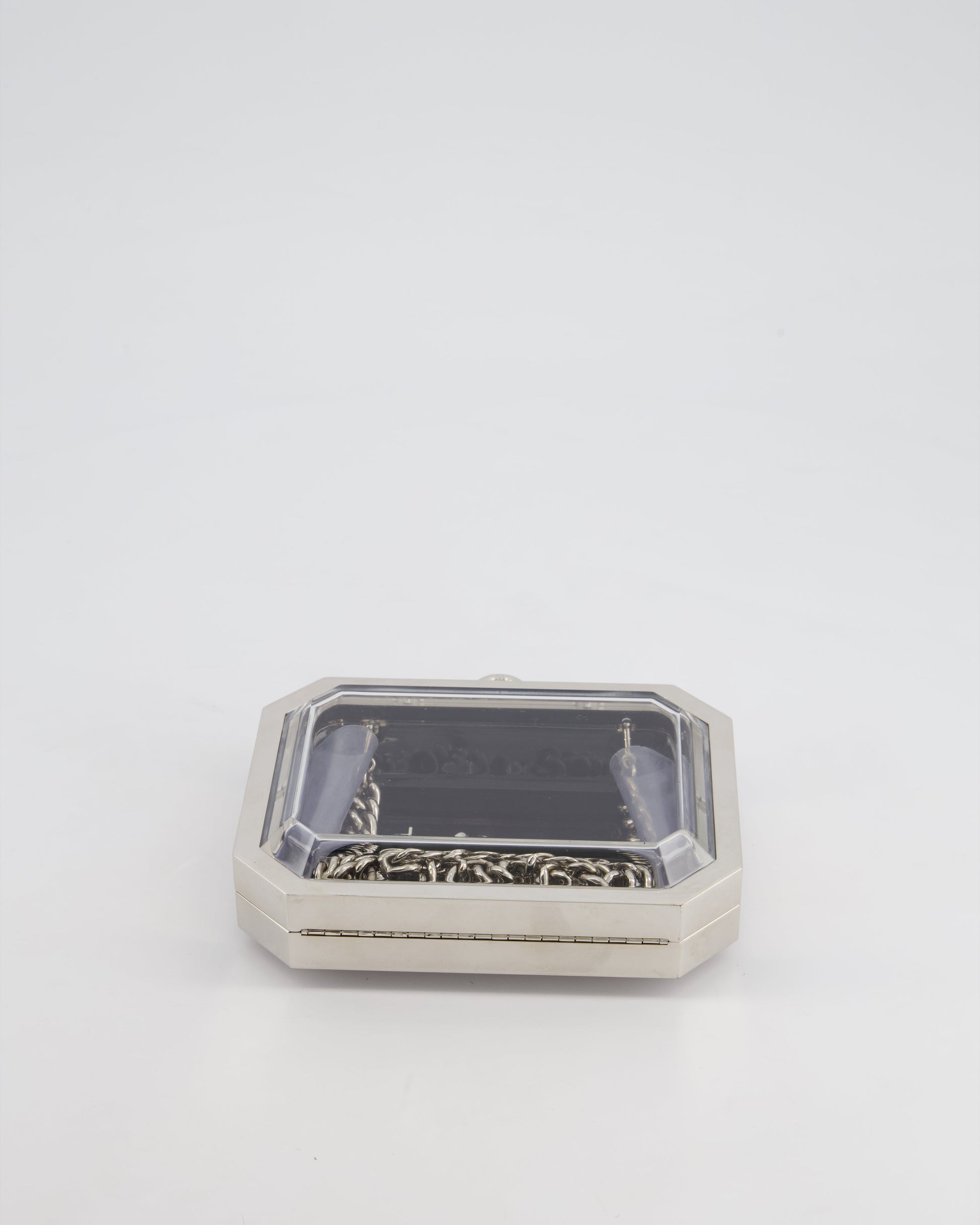 *Chanel Silver, Black Minaudiere Plexiglass Clutch Bag
