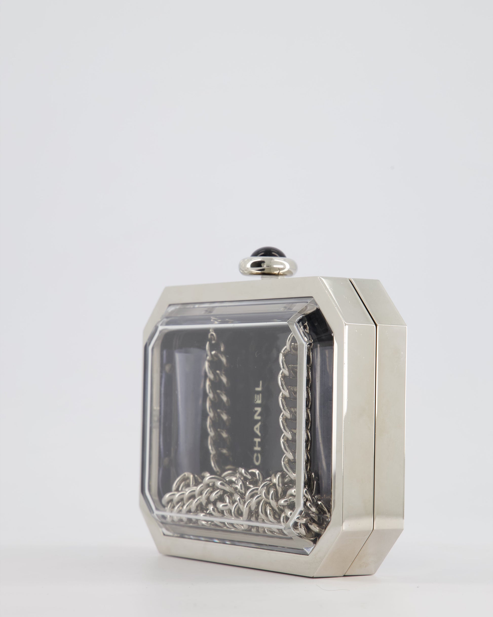 *Chanel Silver, Black Minaudiere Plexiglass Clutch Bag