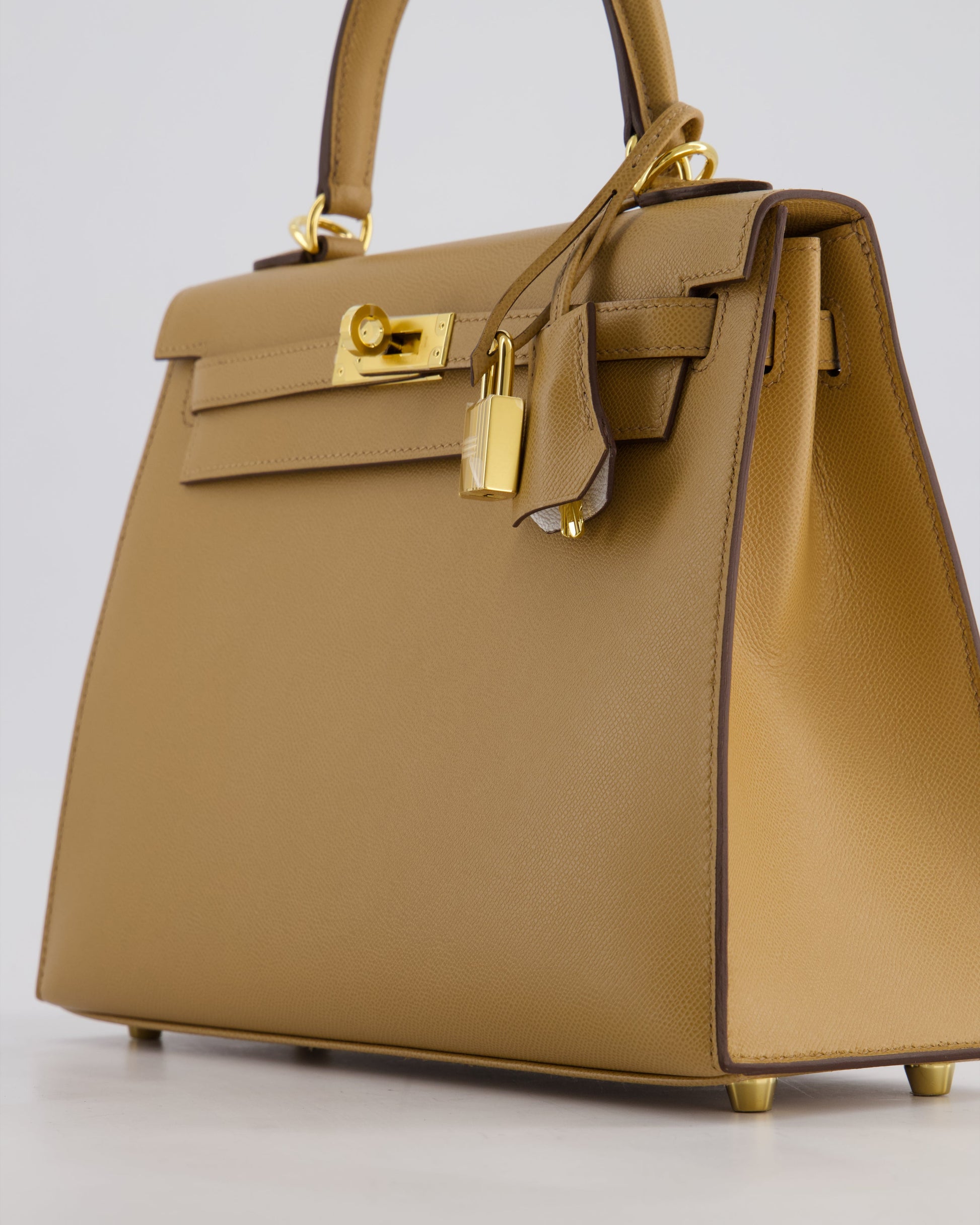 Hermes Verso Kelly Sellier 25cm Bag in Biscuit Madame Leather, Blanc Interior with Gold Hardware