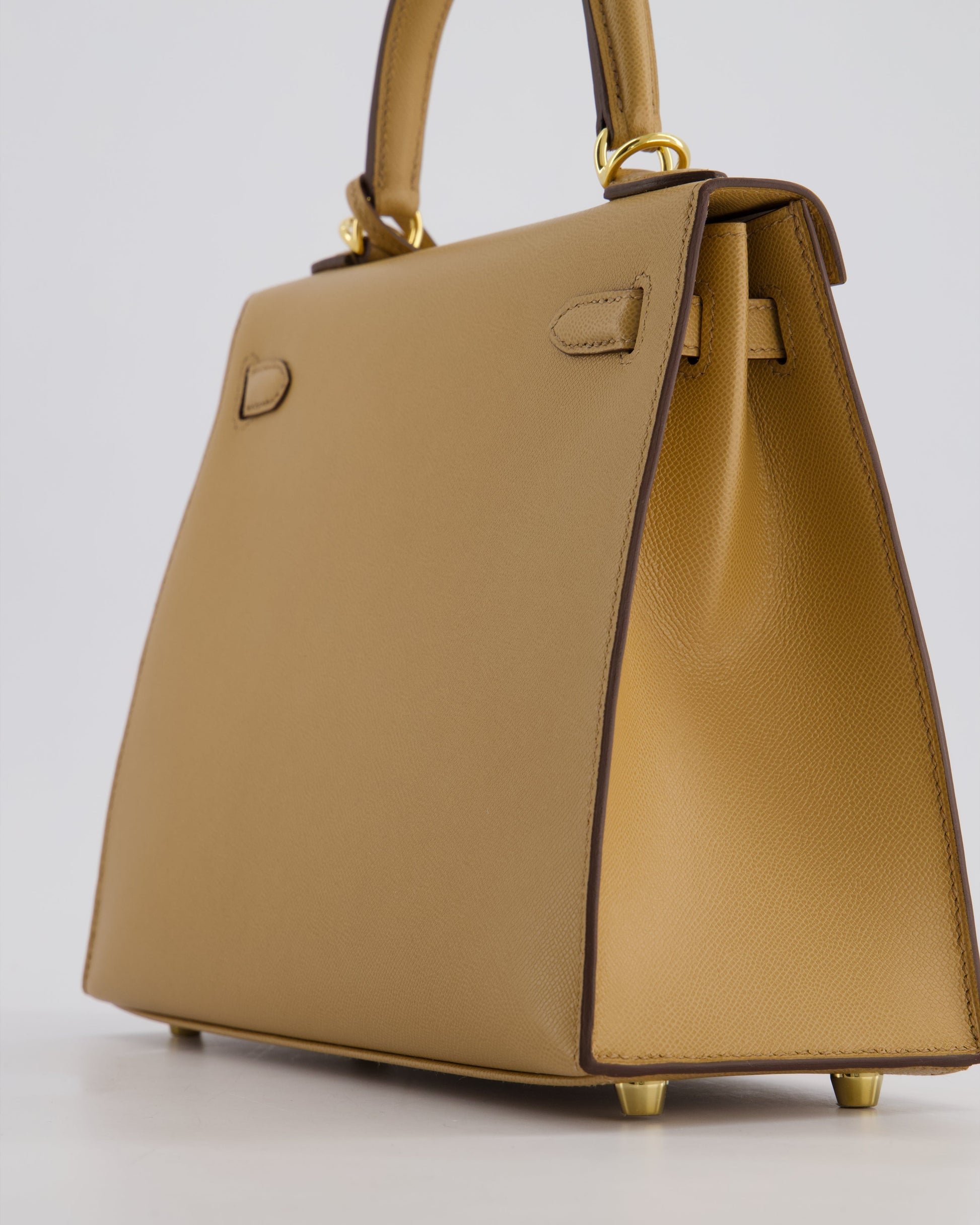 Hermes Verso Kelly Sellier 25cm Bag in Biscuit Madame Leather, Blanc Interior with Gold Hardware