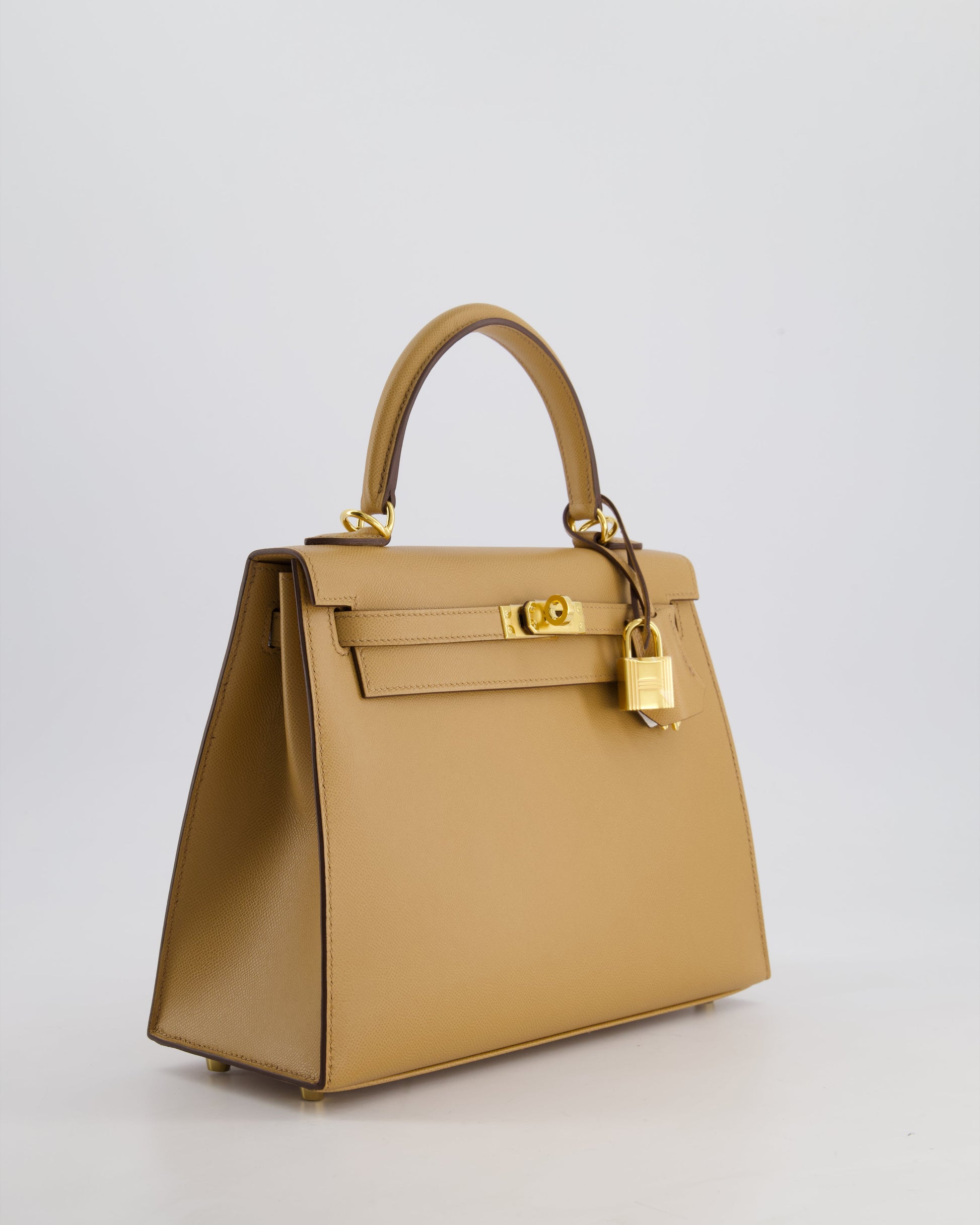 Hermes Verso Kelly Sellier 25cm Bag in Biscuit Madame Leather, Blanc Interior with Gold Hardware