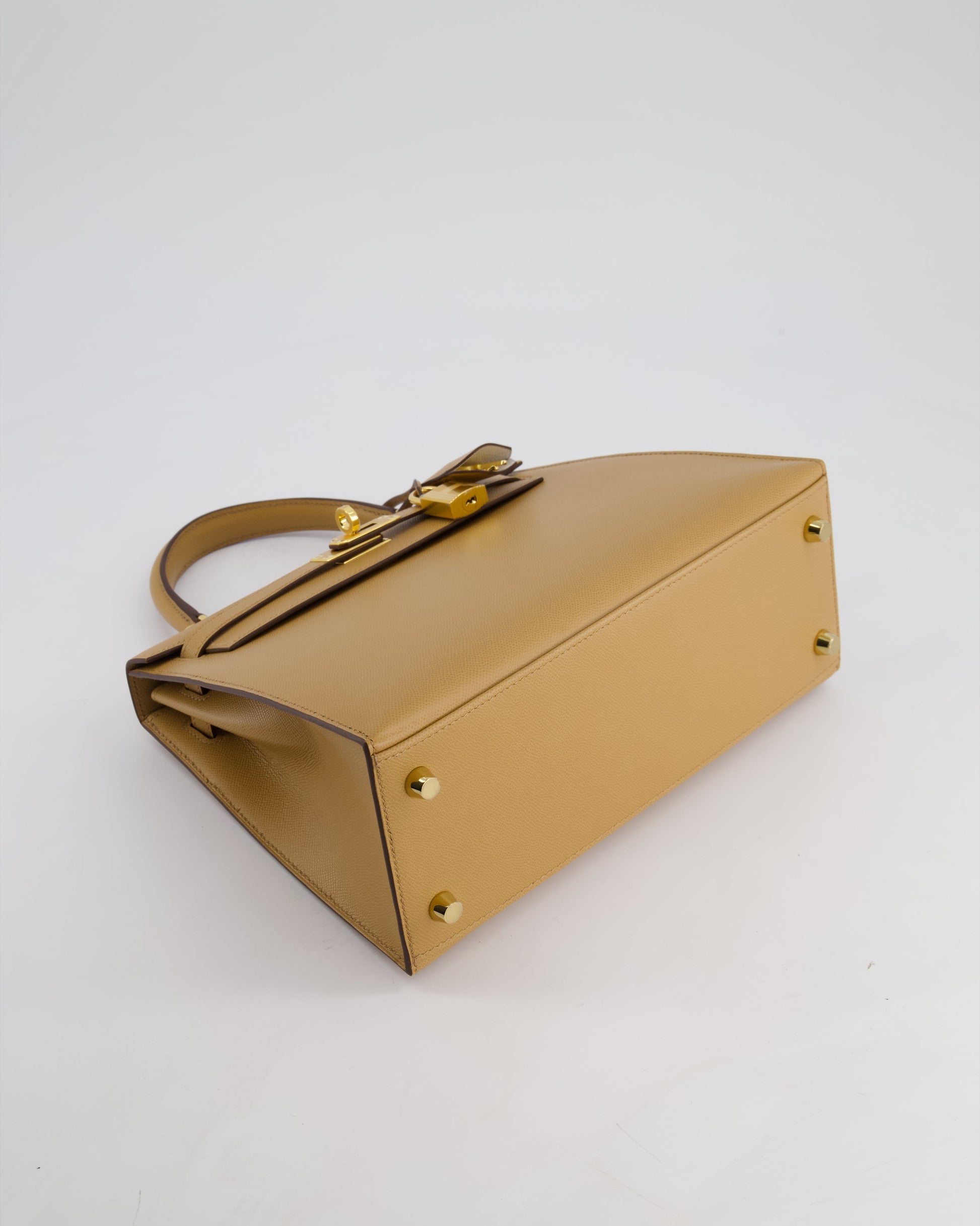 Hermes Verso Kelly Sellier 25cm Bag in Biscuit Madame Leather, Blanc Interior with Gold Hardware