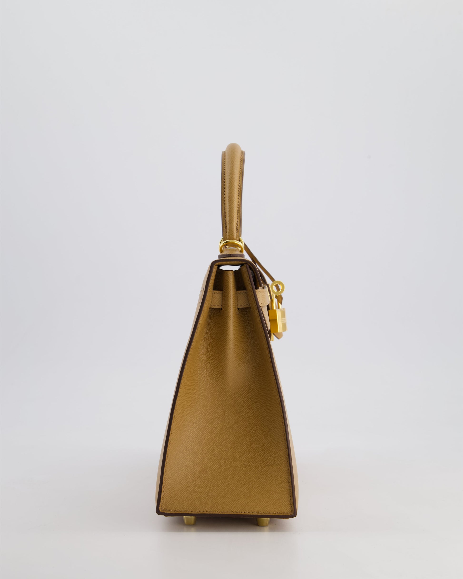 Hermes Verso Kelly Sellier 25cm Bag in Biscuit Madame Leather, Blanc Interior with Gold Hardware