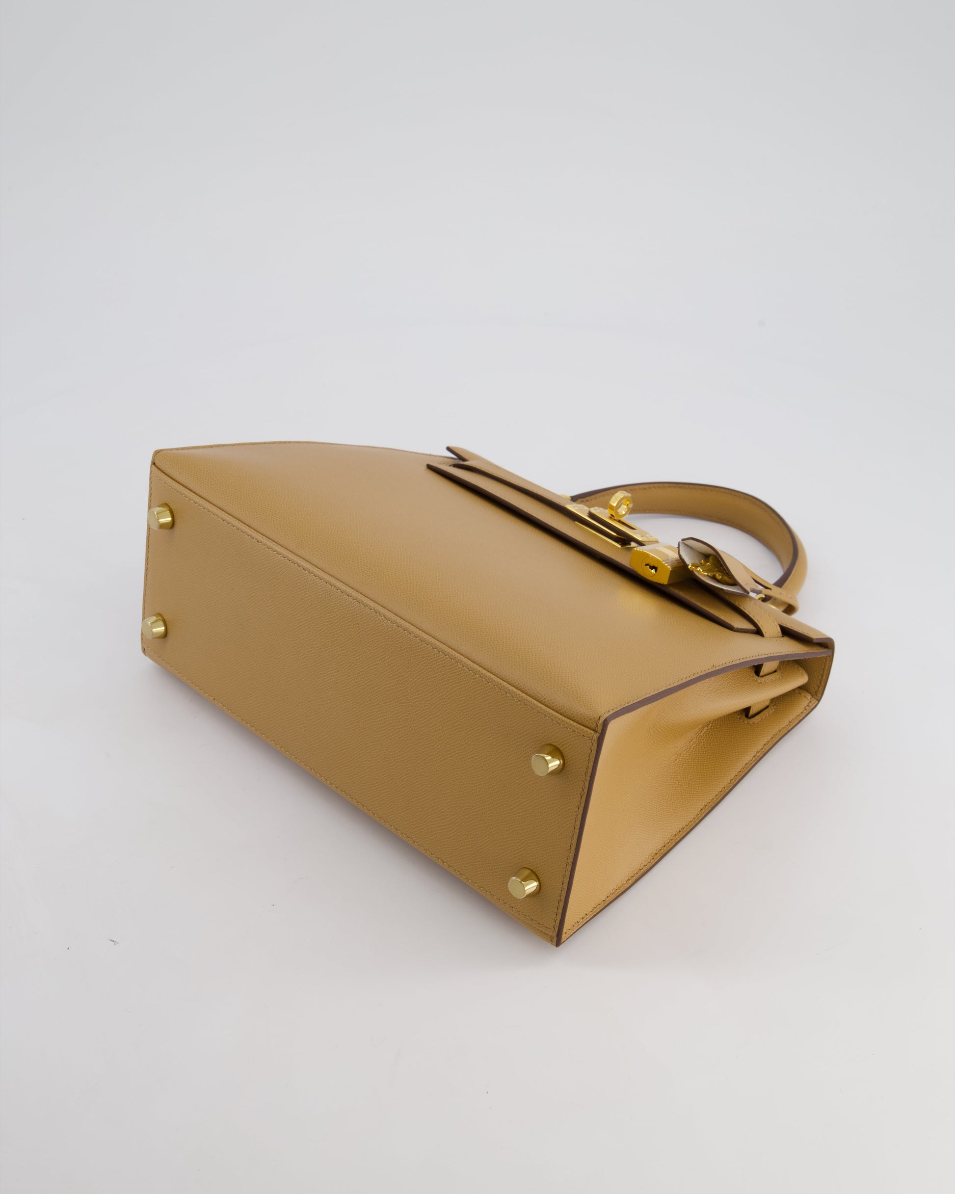 Hermes Verso Kelly Sellier 25cm Bag in Biscuit Madame Leather, Blanc Interior with Gold Hardware