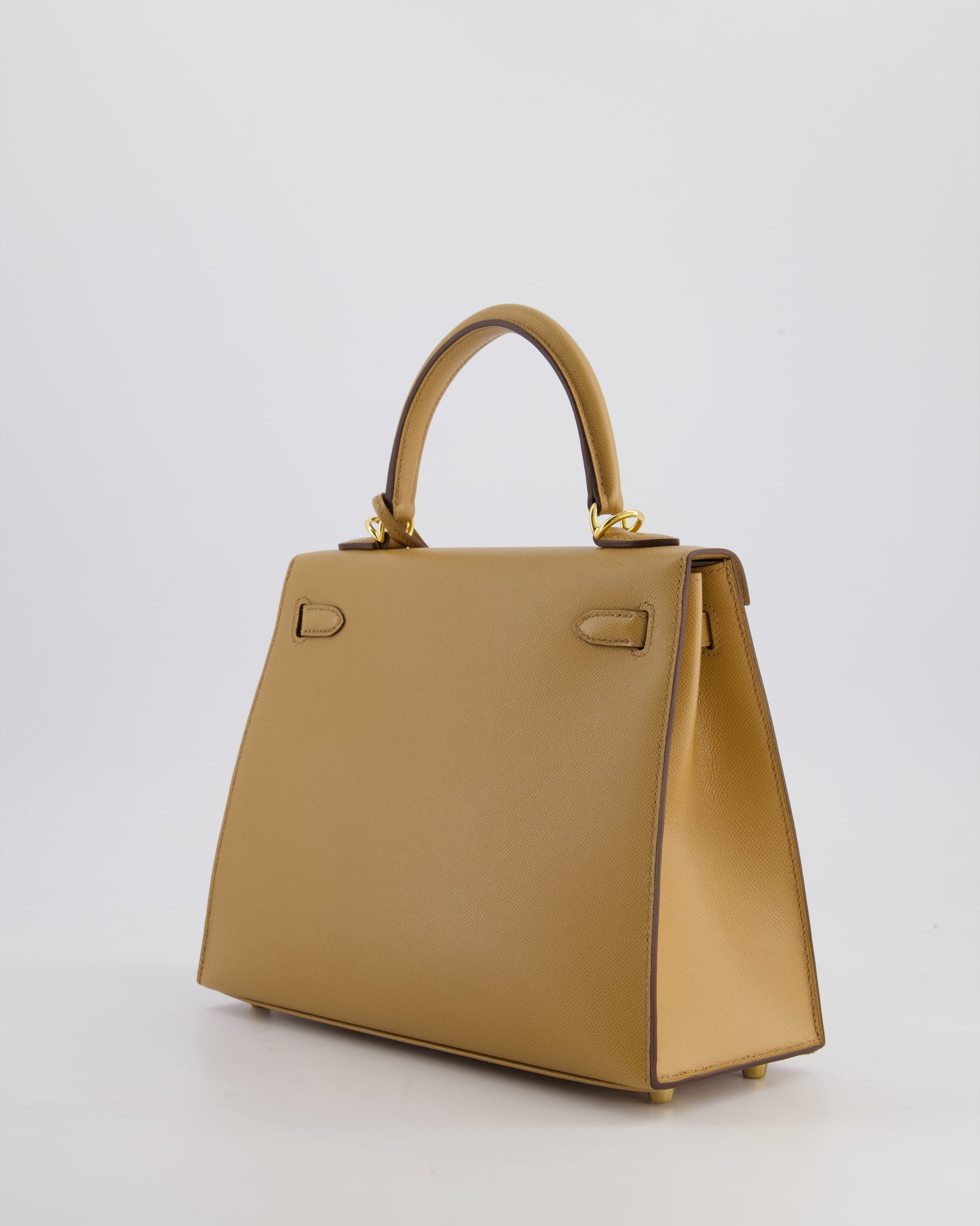 Hermes Verso Kelly Sellier 25cm Bag in Biscuit Madame Leather, Blanc Interior with Gold Hardware