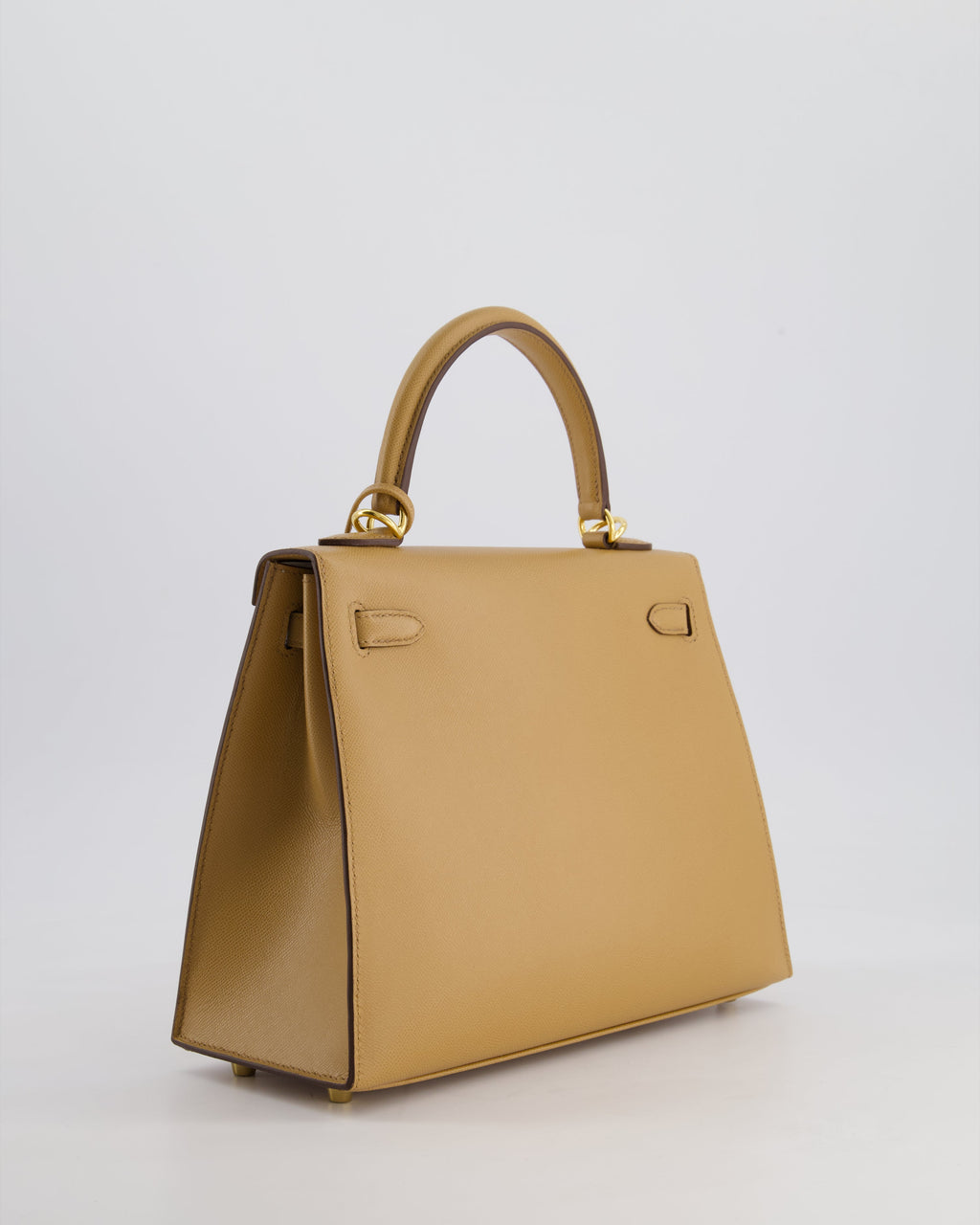 Hermes Verso Kelly Sellier 25cm Bag in Biscuit Madame Leather, Blanc Interior with Gold Hardware