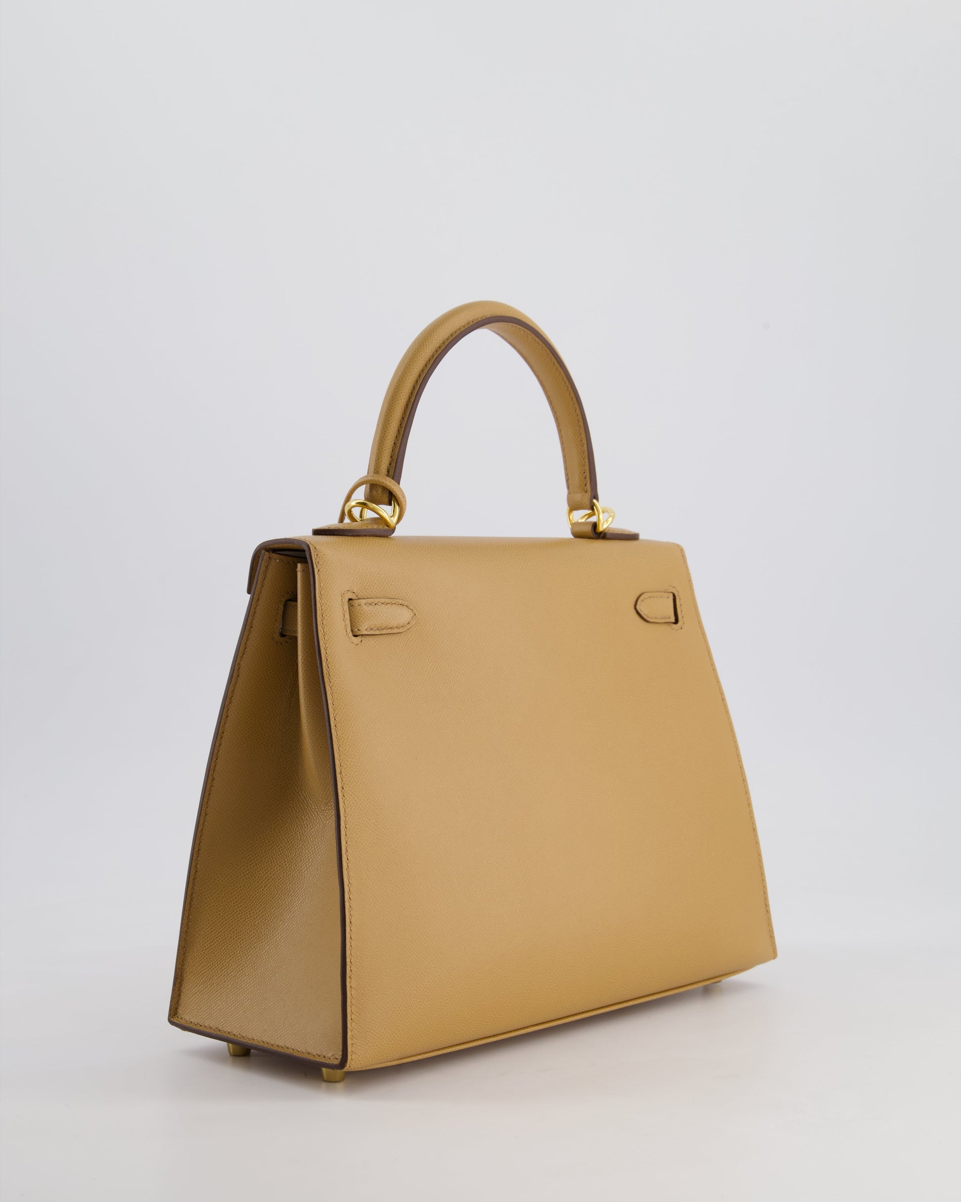 Hermes Verso Kelly Sellier 25cm Bag in Biscuit Madame Leather, Blanc Interior with Gold Hardware