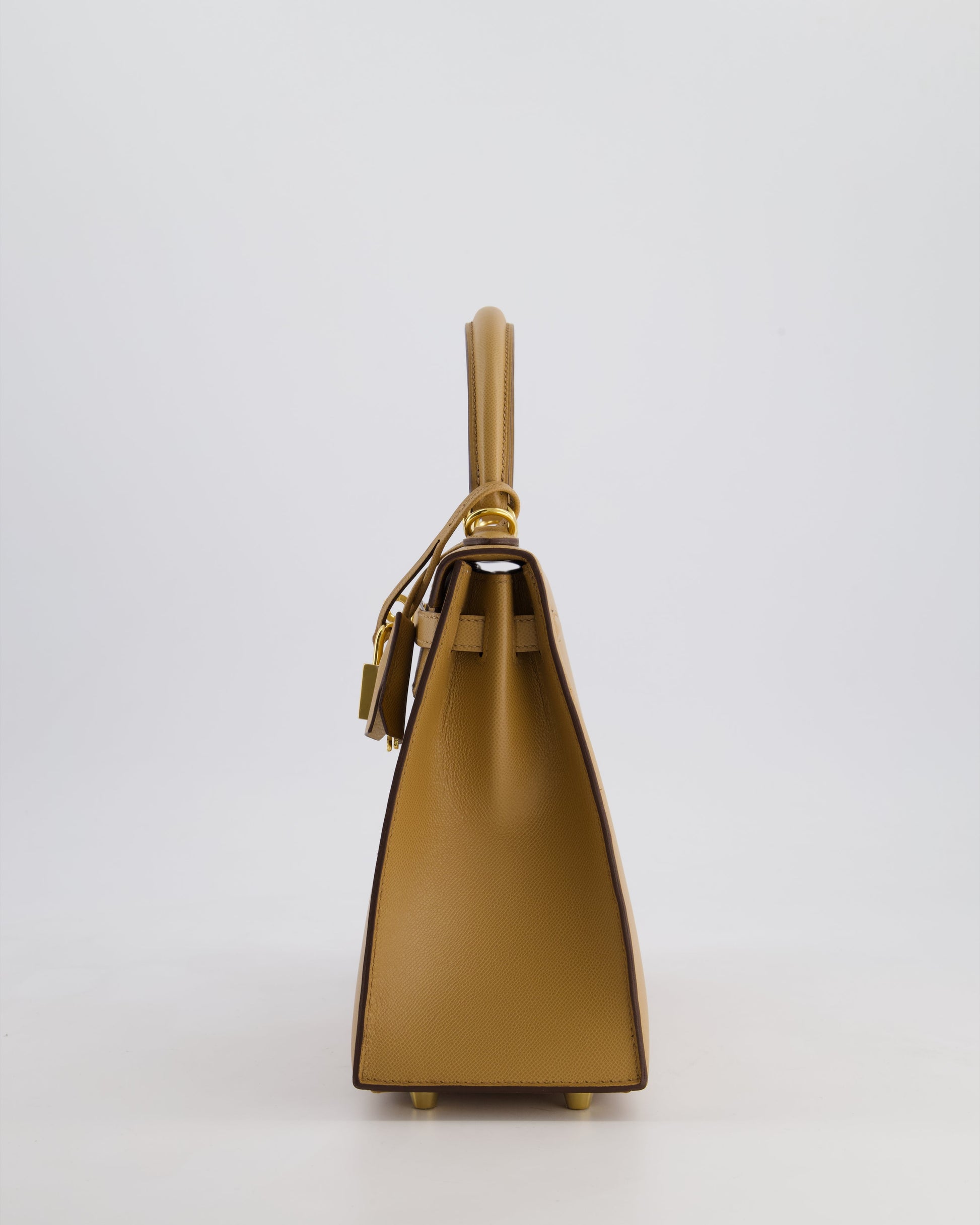 Hermes Verso Kelly Sellier 25cm Bag in Biscuit Madame Leather, Blanc Interior with Gold Hardware
