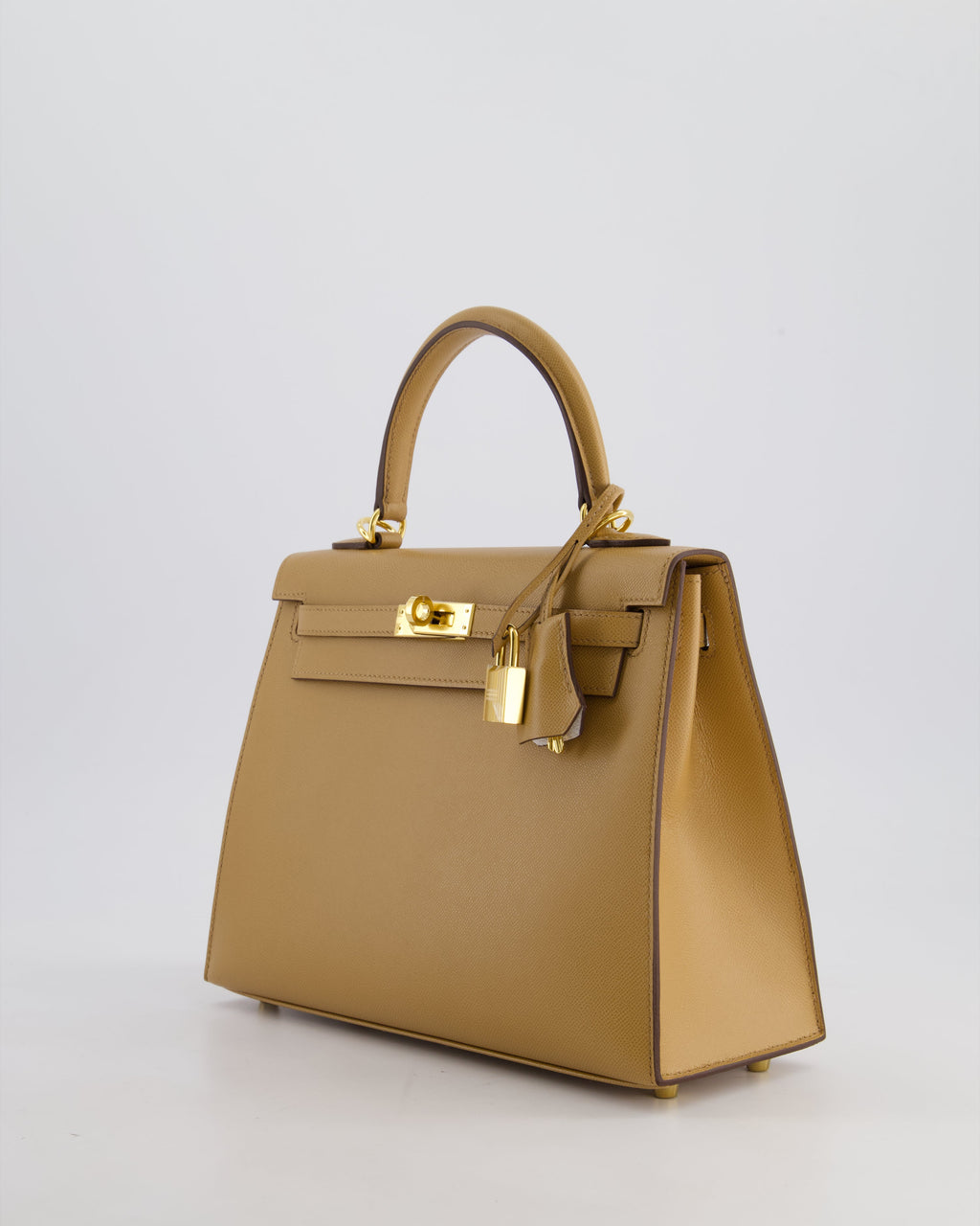 Hermes Verso Kelly Sellier 25cm Bag in Biscuit Madame Leather, Blanc Interior with Gold Hardware