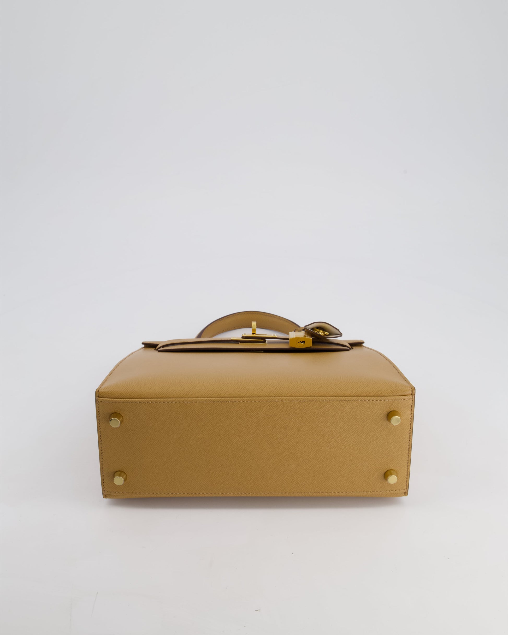 Hermes Verso Kelly Sellier 25cm Bag in Biscuit Madame Leather, Blanc Interior with Gold Hardware