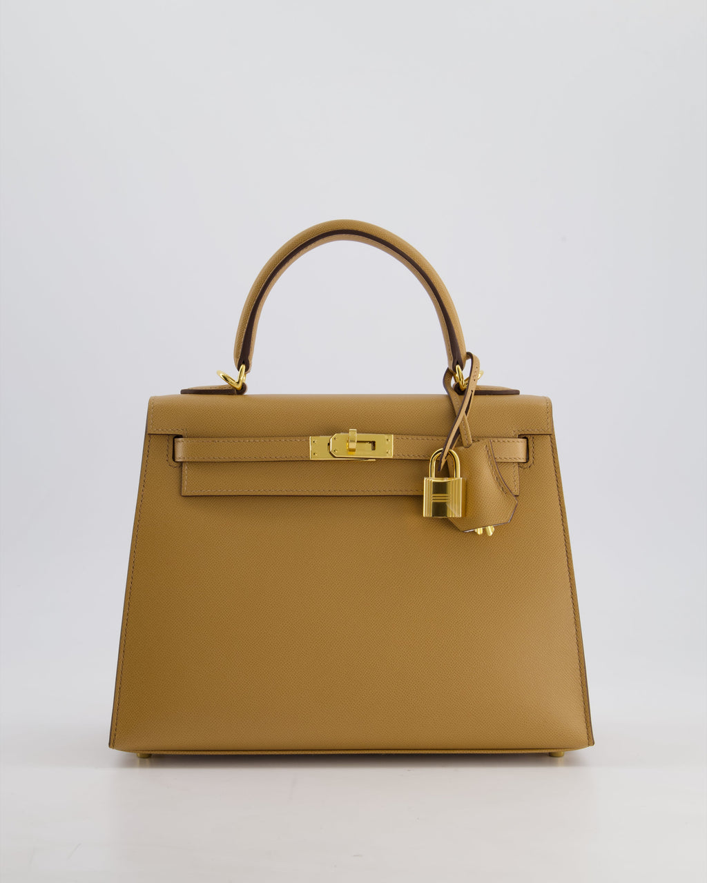 Hermes Verso Kelly Sellier 25cm Bag in Biscuit Madame Leather, Blanc Interior with Gold Hardware