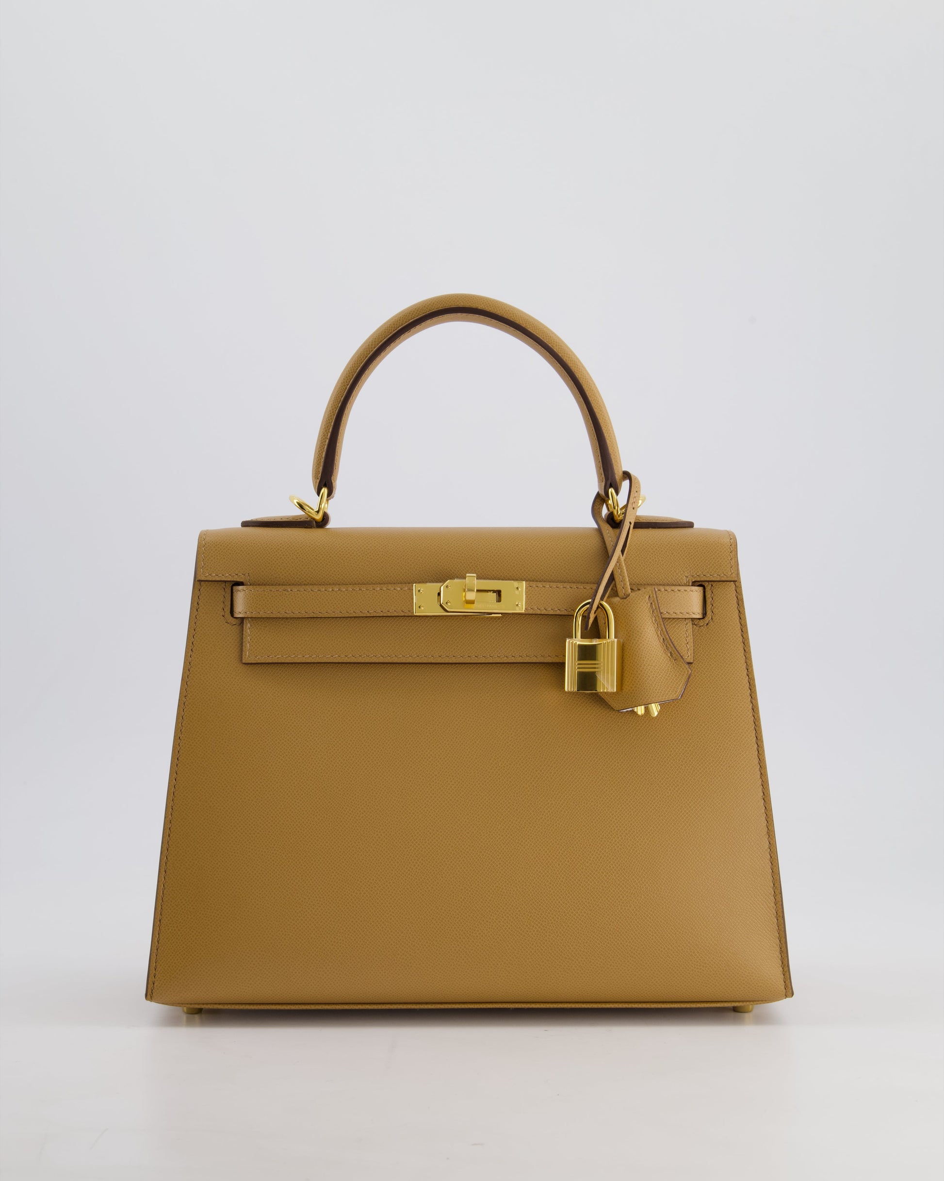 Hermes Verso Kelly Sellier 25cm Bag in Biscuit Madame Leather, Blanc Interior with Gold Hardware