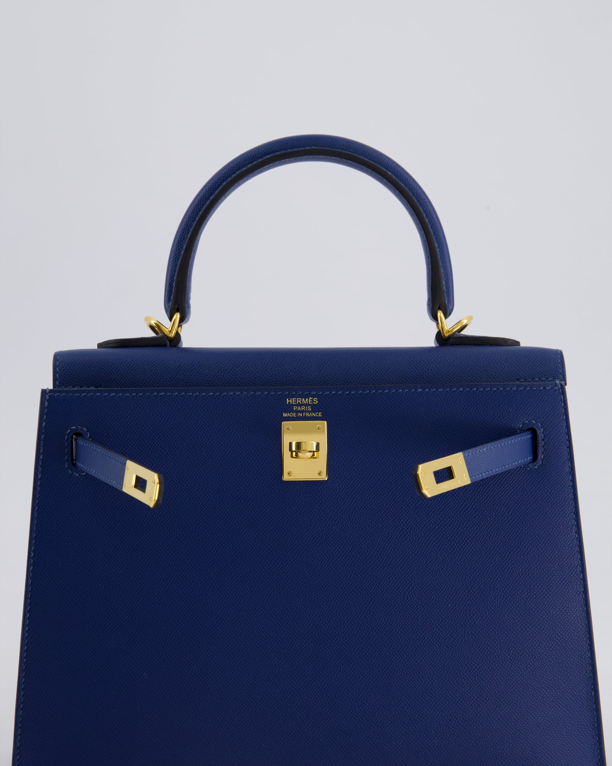 Hermes Kelly 25cm Sellier Bag in Deep Blue Madame Leather with Gold Hardware
