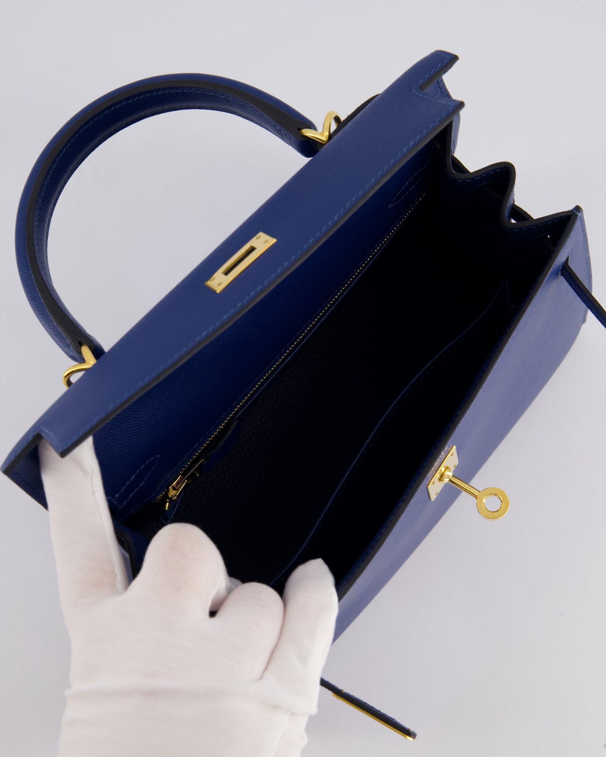 Hermes Kelly 25cm Sellier Bag in Deep Blue Madame Leather with Gold Hardware