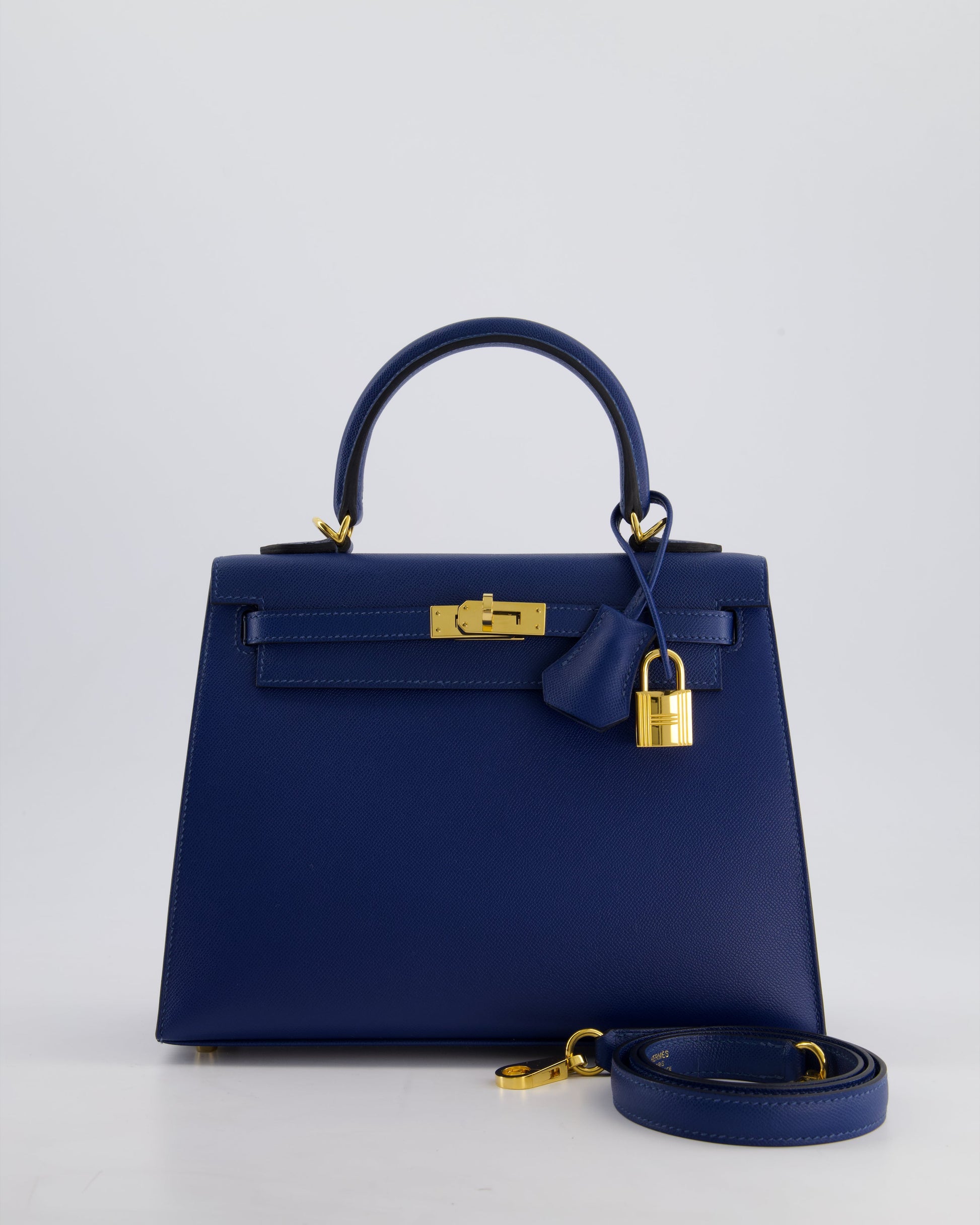 Hermes Kelly 25cm Sellier Bag in Deep Blue Madame Leather with Gold Hardware