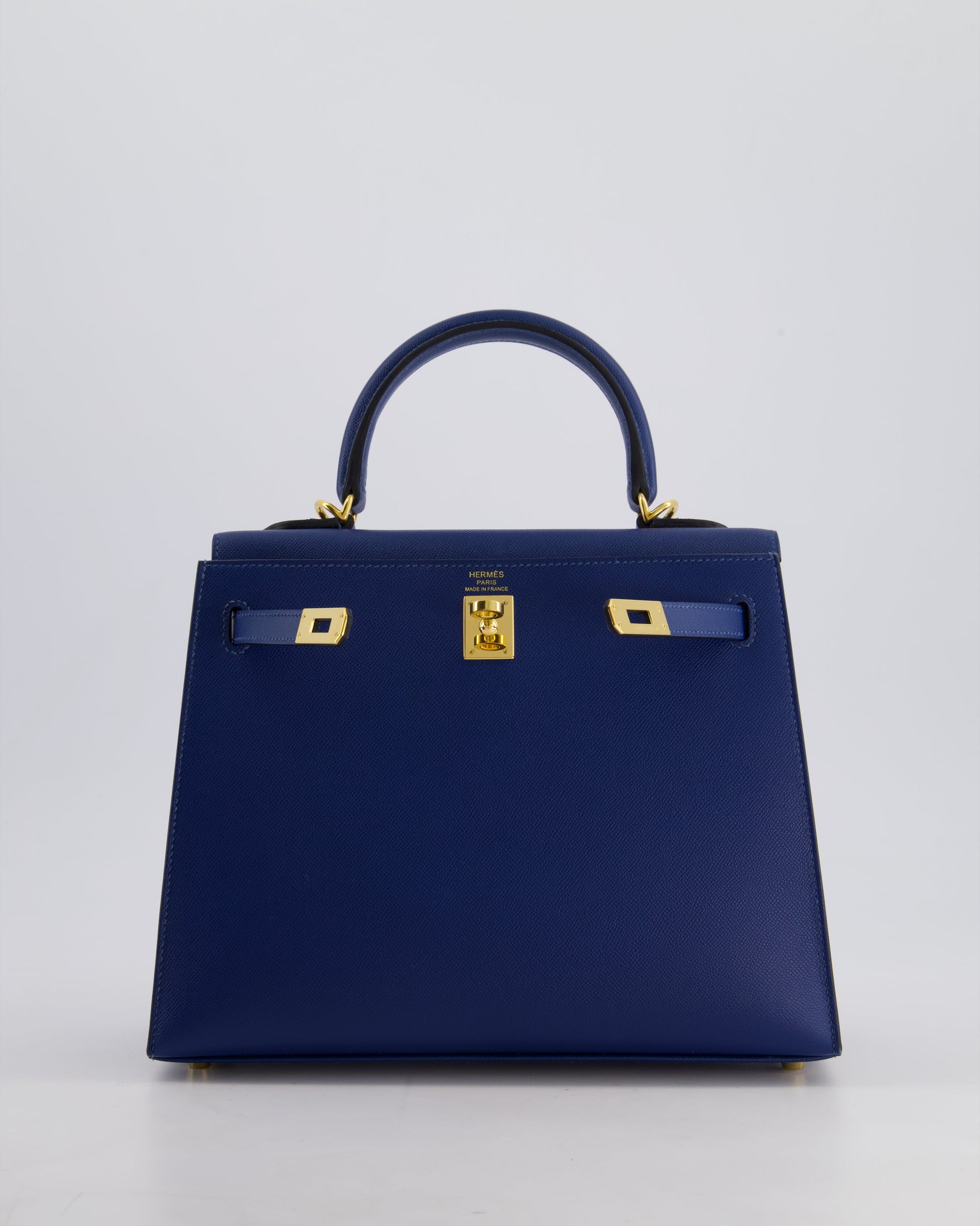 Hermes Kelly 25cm Sellier Bag in Deep Blue Madame Leather with Gold Hardware