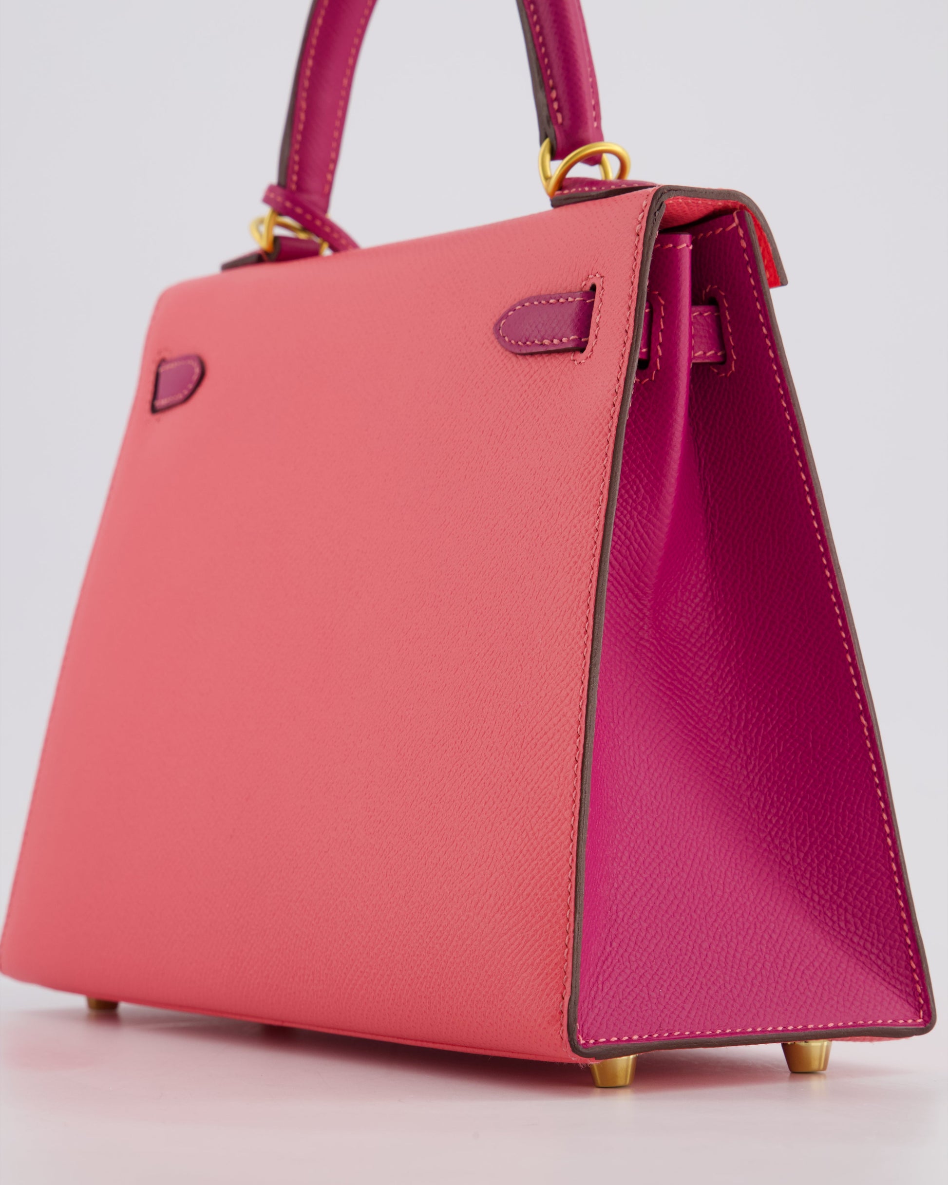 Hermes Kelly Sellier HSS 25cm Bag in Rose Azalee and Rose Pourpre Epsom Leather with Brushed Gold Hardware