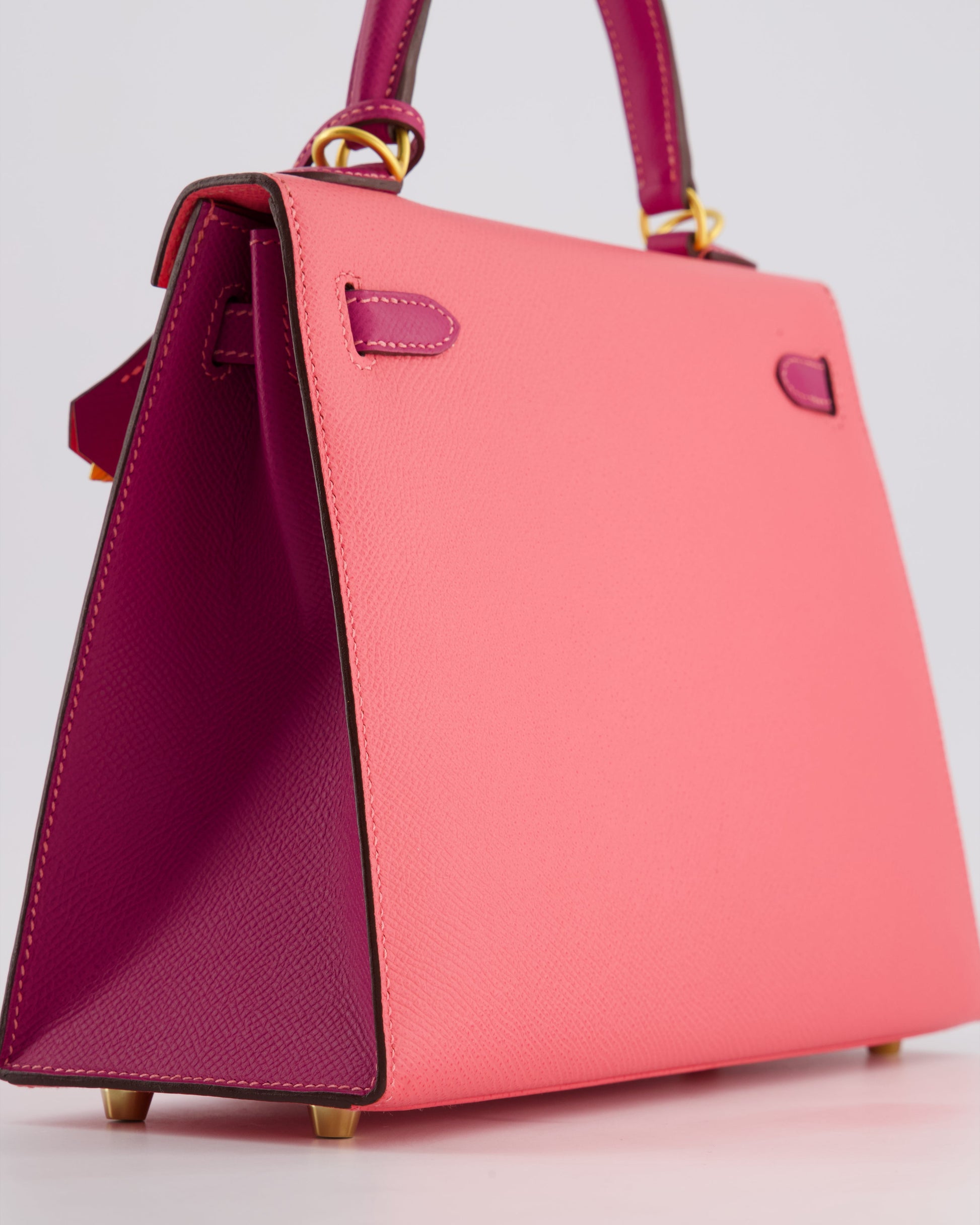 Hermes Kelly Sellier HSS 25cm Bag in Rose Azalee and Rose Pourpre Epsom Leather with Brushed Gold Hardware