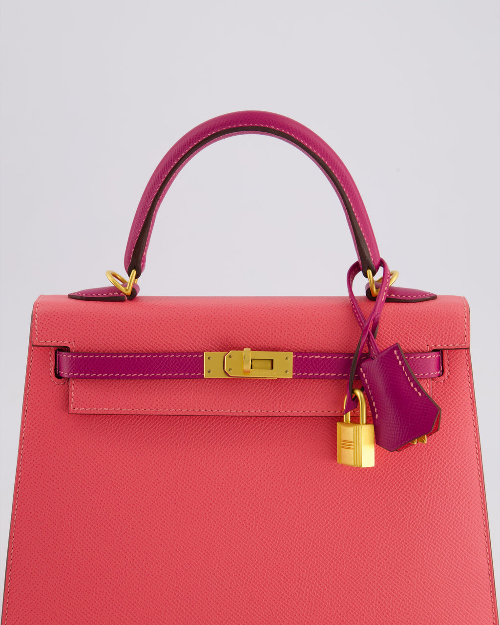 Hermes Kelly Sellier HSS 25cm Bag in Rose Azalee and Rose Pourpre Epsom Leather with Brushed Gold Hardware