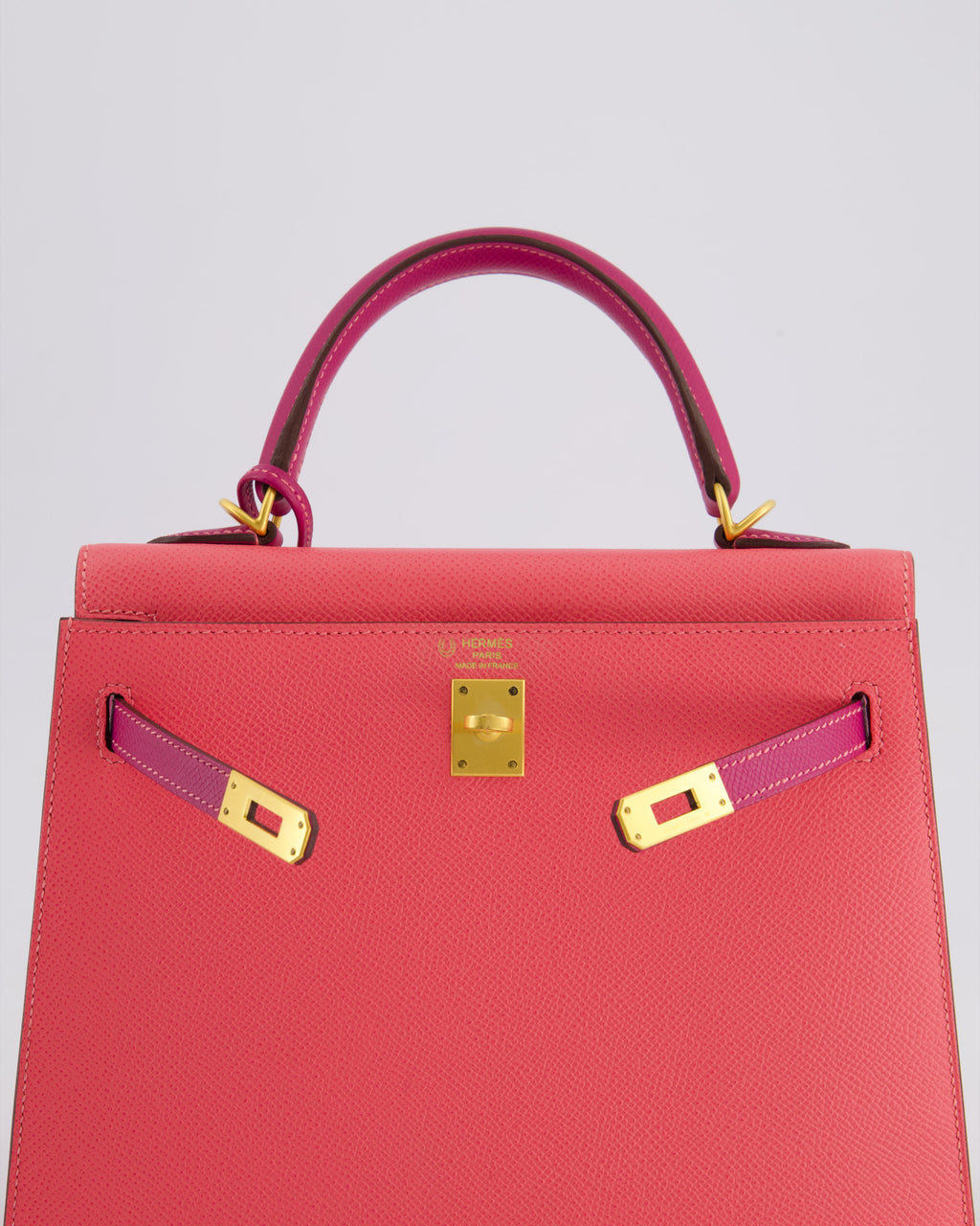 Hermes Kelly Sellier HSS 25cm Bag in Rose Azalee and Rose Pourpre Epsom Leather with Brushed Gold Hardware