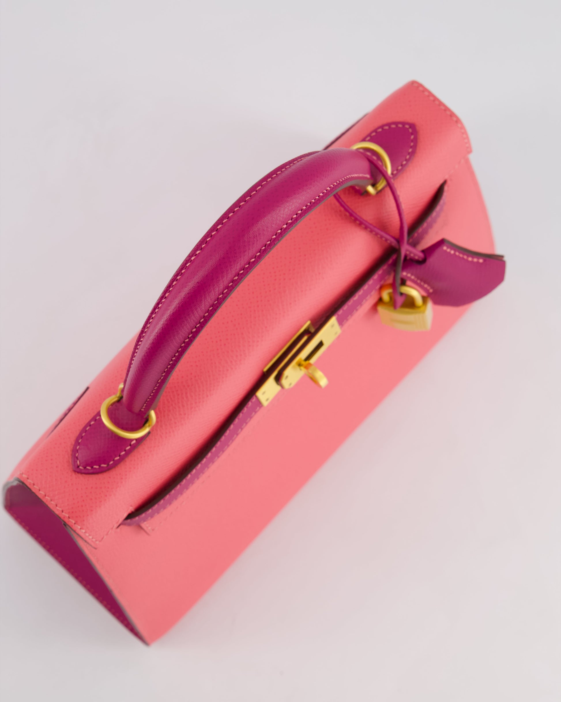 Hermes Kelly Sellier HSS 25cm Bag in Rose Azalee and Rose Pourpre Epsom Leather with Brushed Gold Hardware