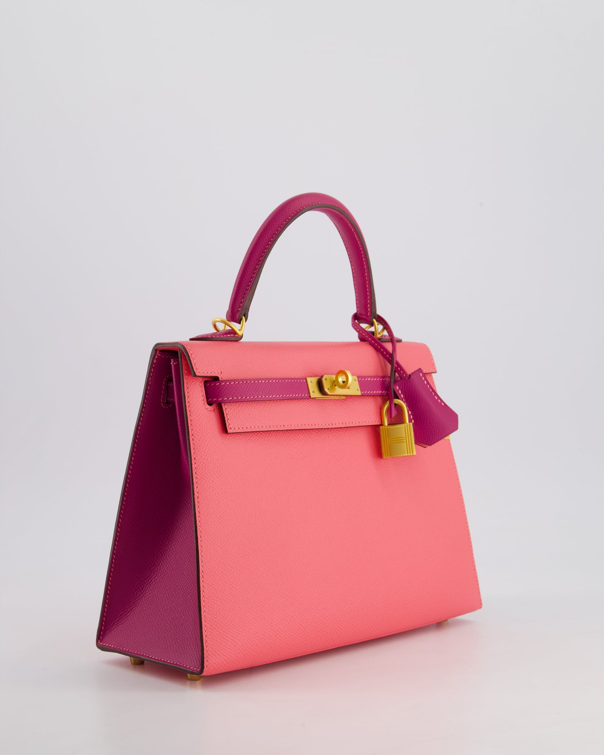 Hermes Kelly Sellier HSS 25cm Bag in Rose Azalee and Rose Pourpre Epsom Leather with Brushed Gold Hardware
