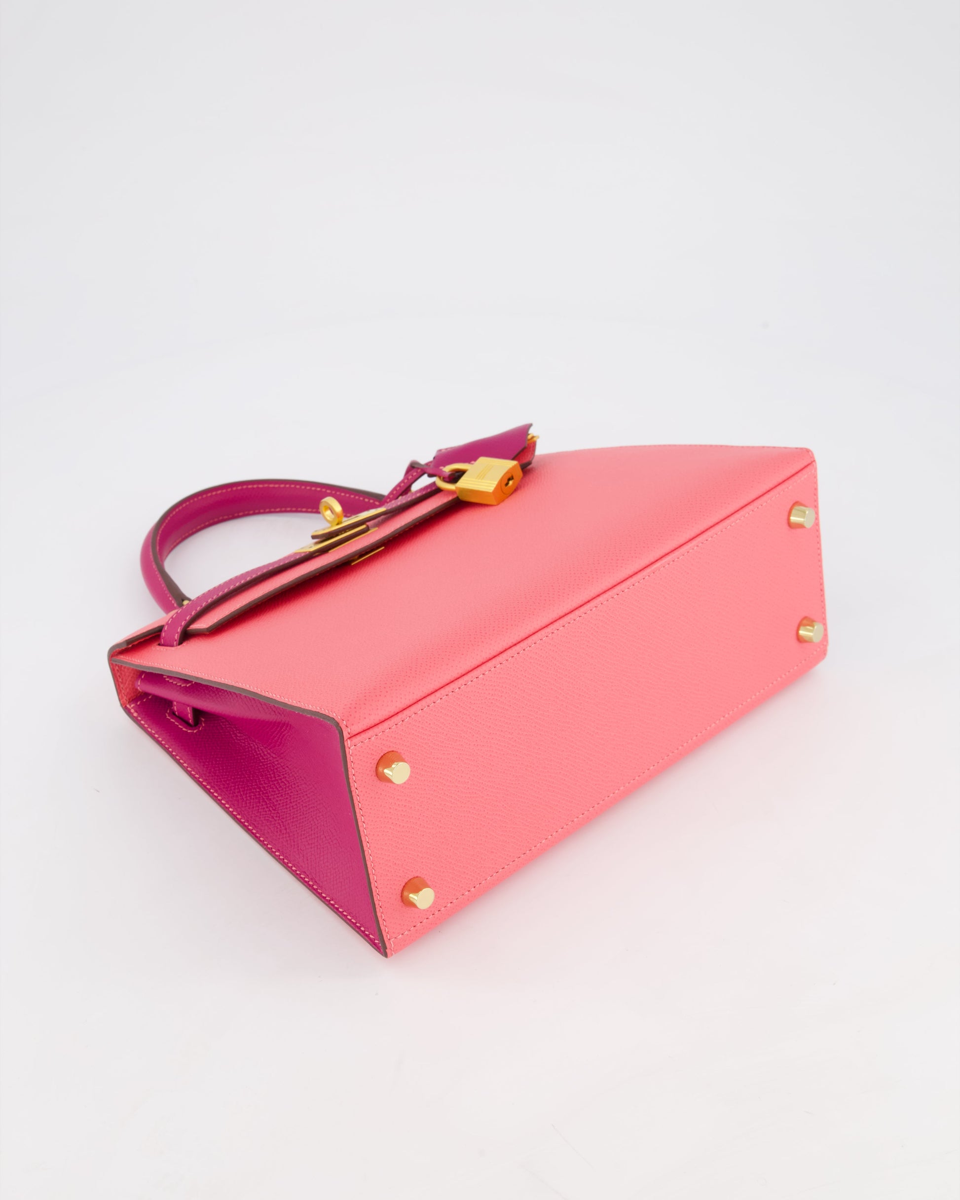 Hermes Kelly Sellier HSS 25cm Bag in Rose Azalee and Rose Pourpre Epsom Leather with Brushed Gold Hardware
