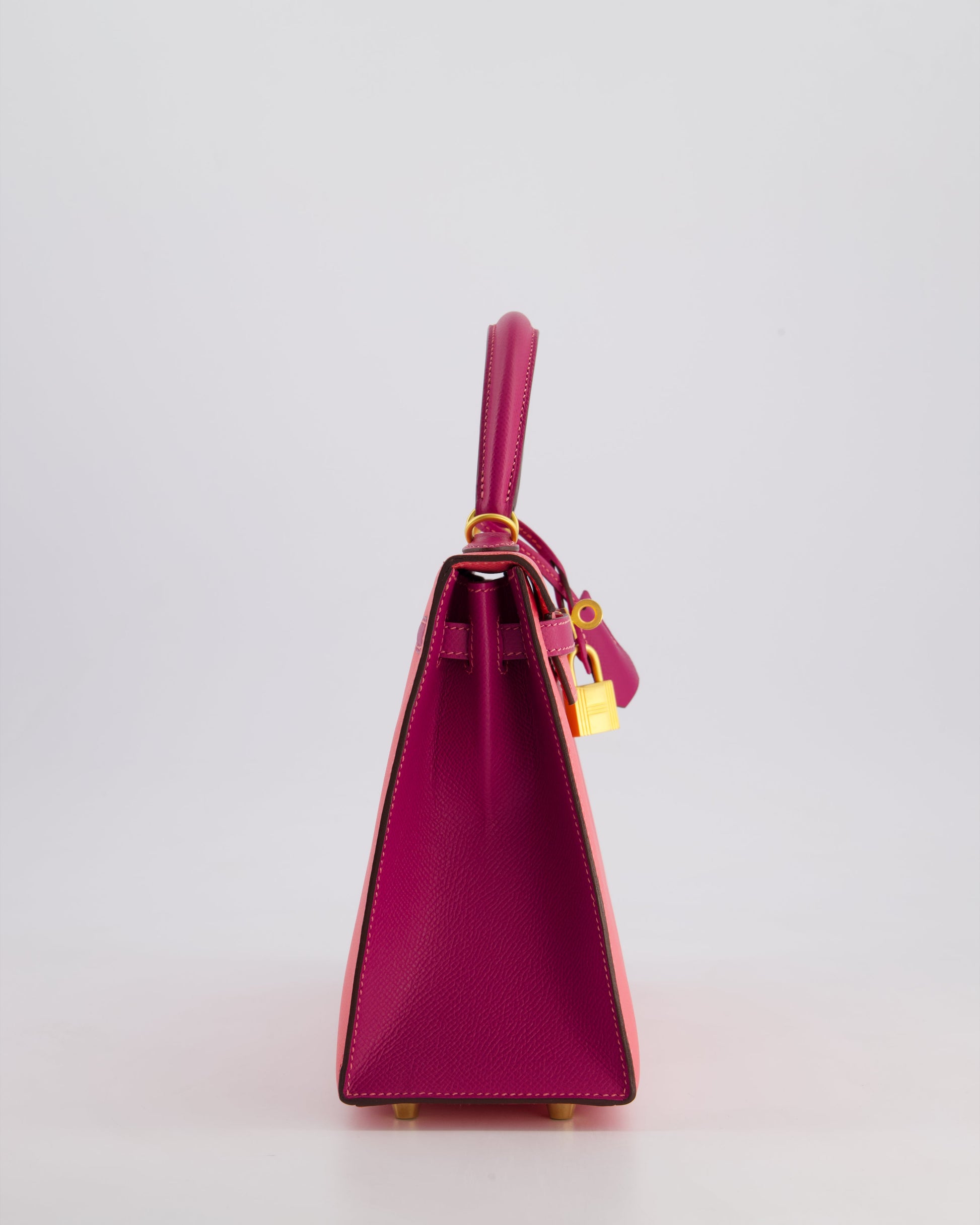 Hermes Kelly Sellier HSS 25cm Bag in Rose Azalee and Rose Pourpre Epsom Leather with Brushed Gold Hardware