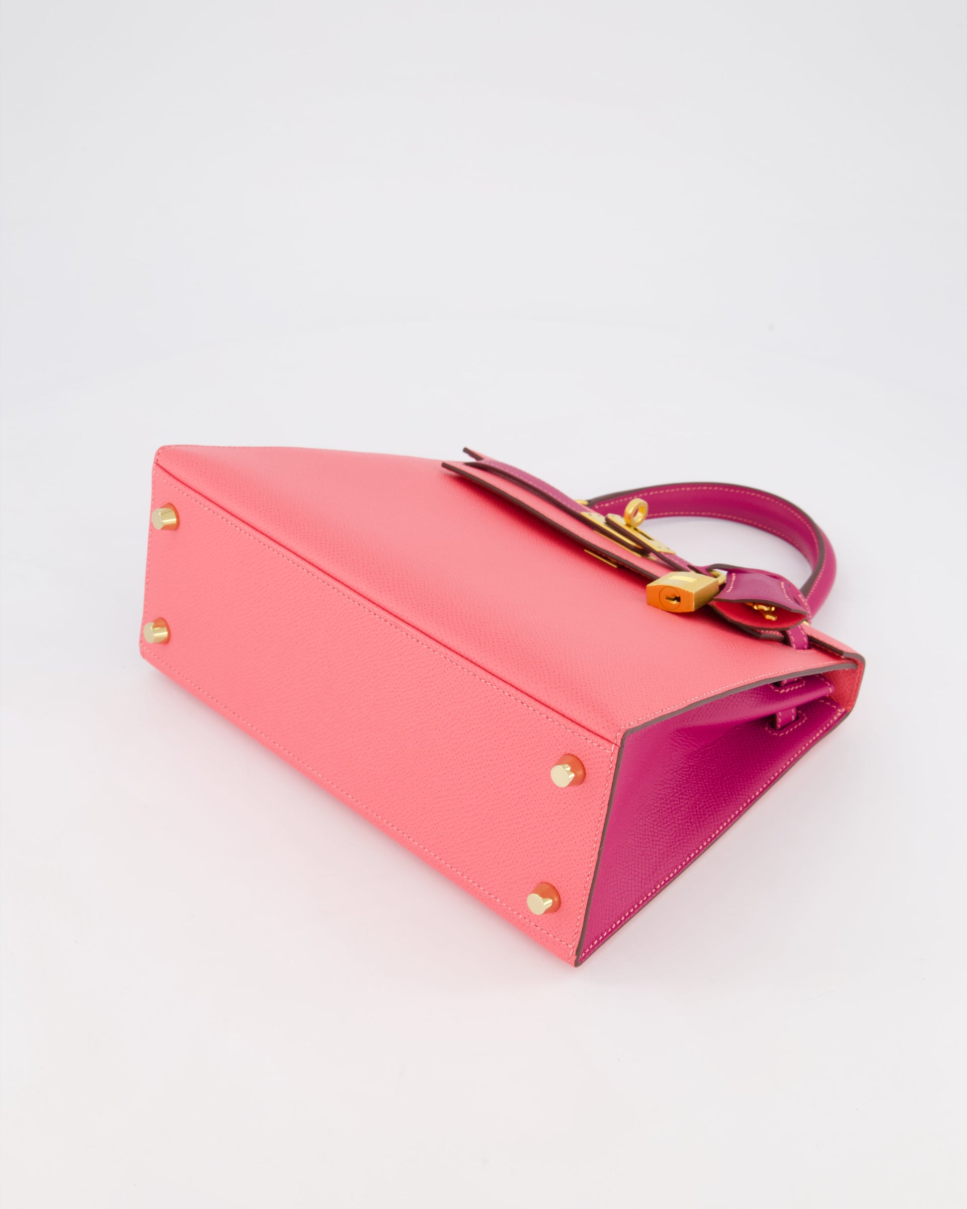 Hermes Kelly Sellier HSS 25cm Bag in Rose Azalee and Rose Pourpre Epsom Leather with Brushed Gold Hardware