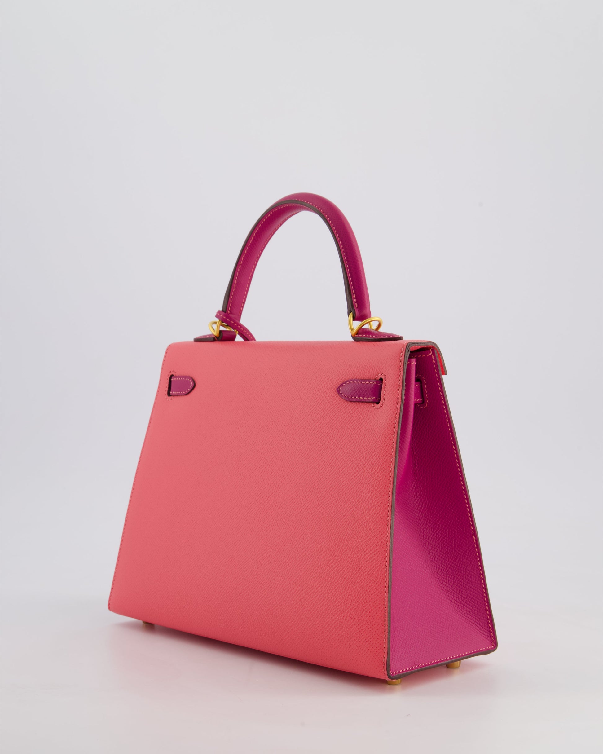 Hermes Kelly Sellier HSS 25cm Bag in Rose Azalee and Rose Pourpre Epsom Leather with Brushed Gold Hardware