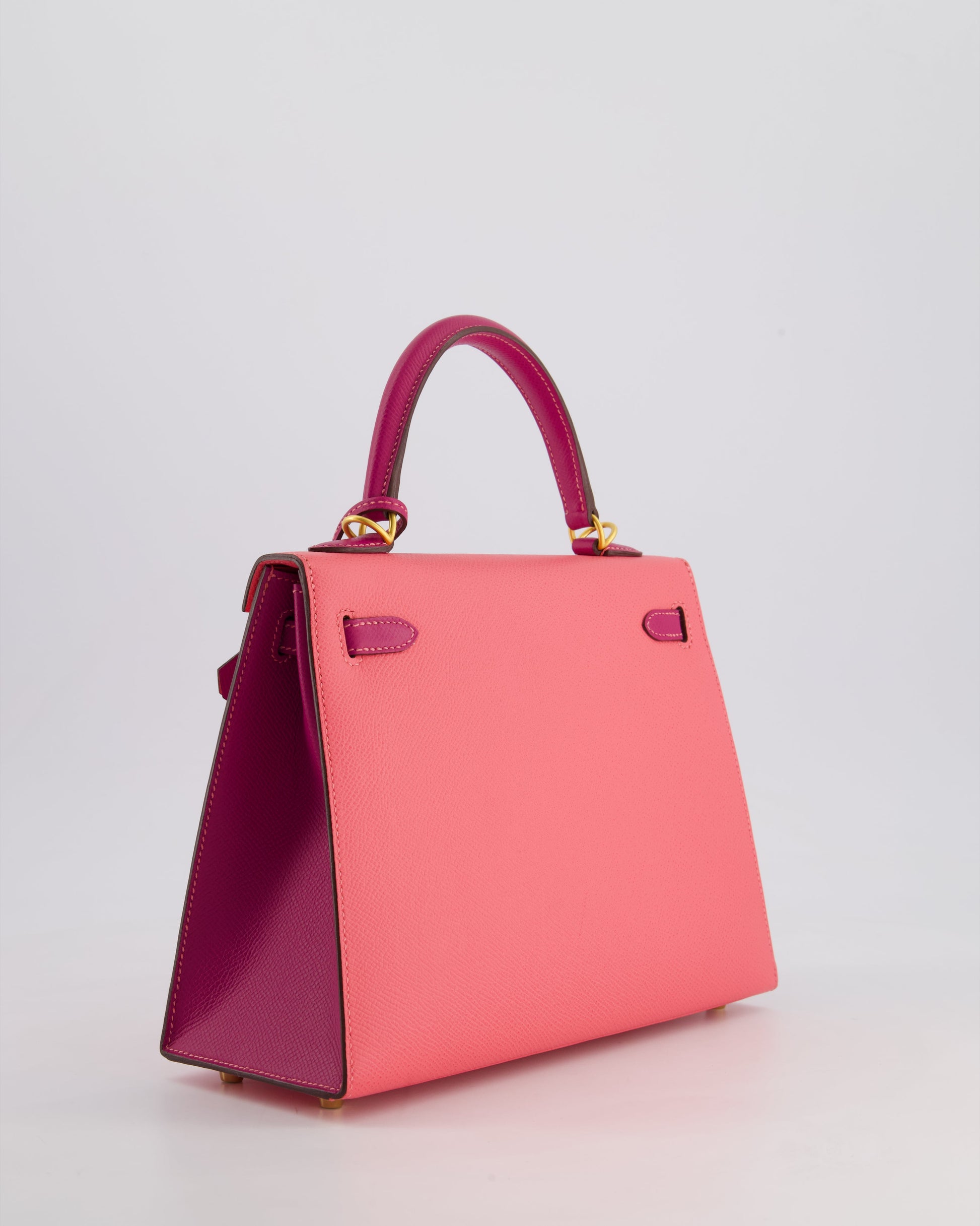Hermes Kelly Sellier HSS 25cm Bag in Rose Azalee and Rose Pourpre Epsom Leather with Brushed Gold Hardware