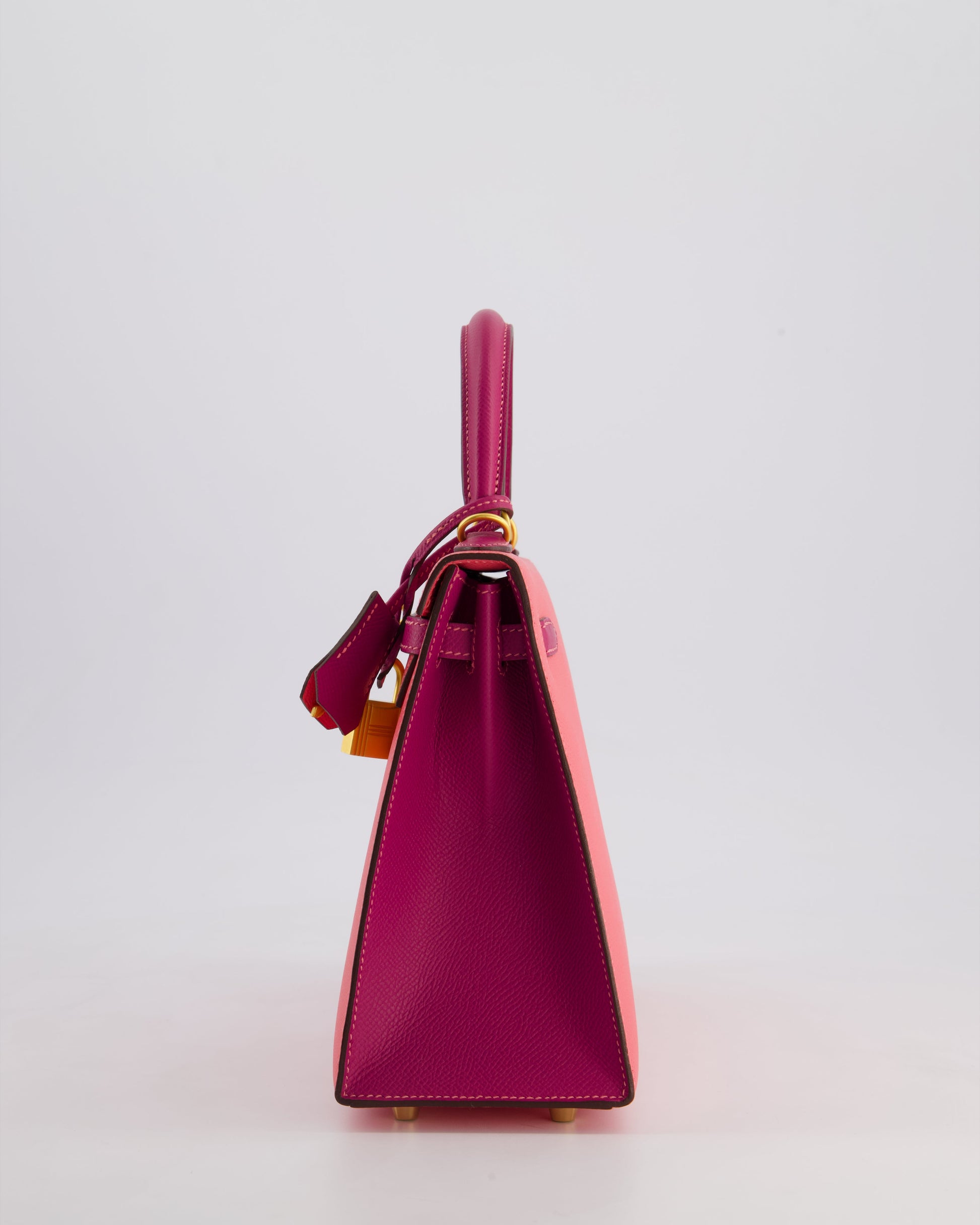 Hermes Kelly Sellier HSS 25cm Bag in Rose Azalee and Rose Pourpre Epsom Leather with Brushed Gold Hardware