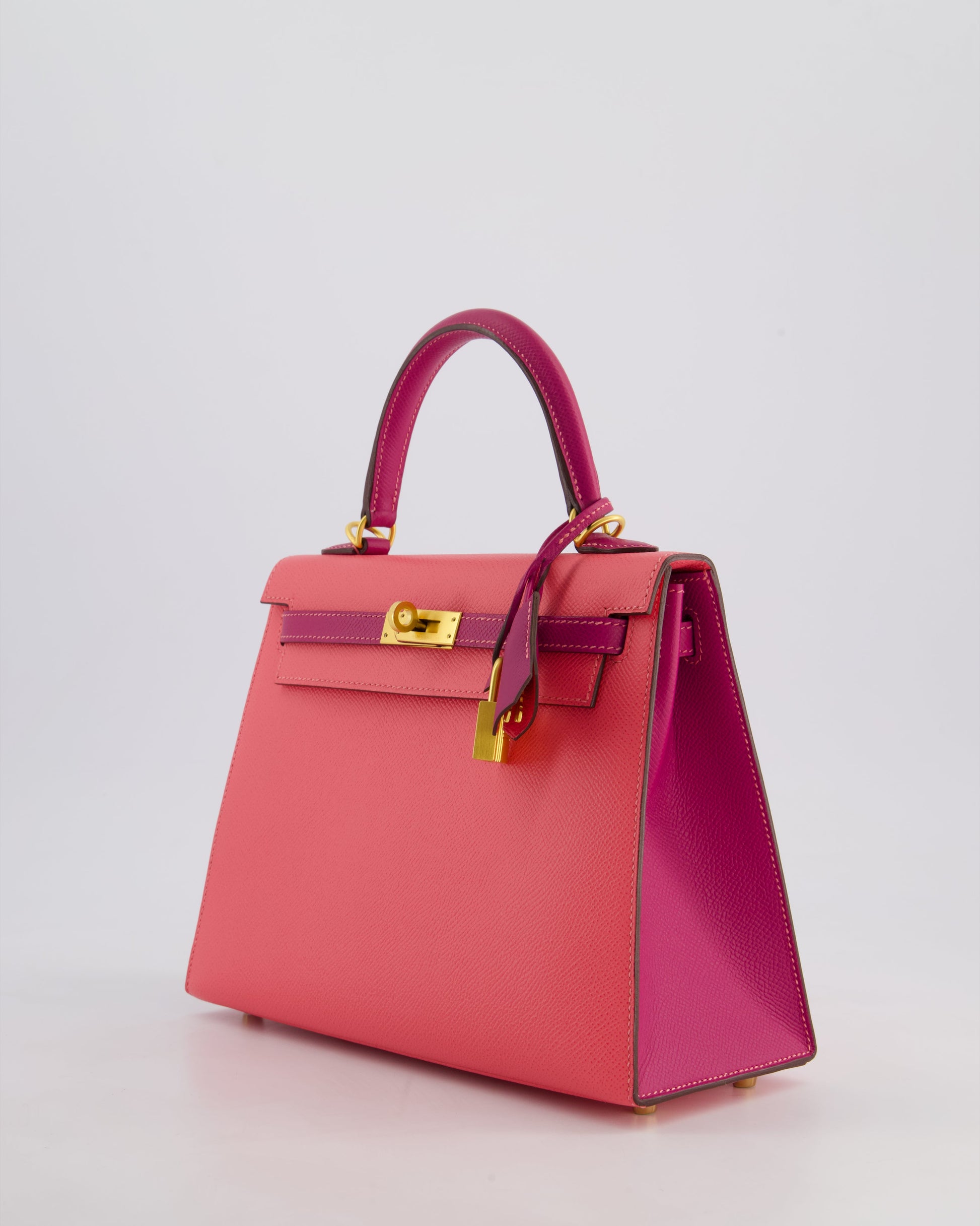 Hermes Kelly Sellier HSS 25cm Bag in Rose Azalee and Rose Pourpre Epsom Leather with Brushed Gold Hardware